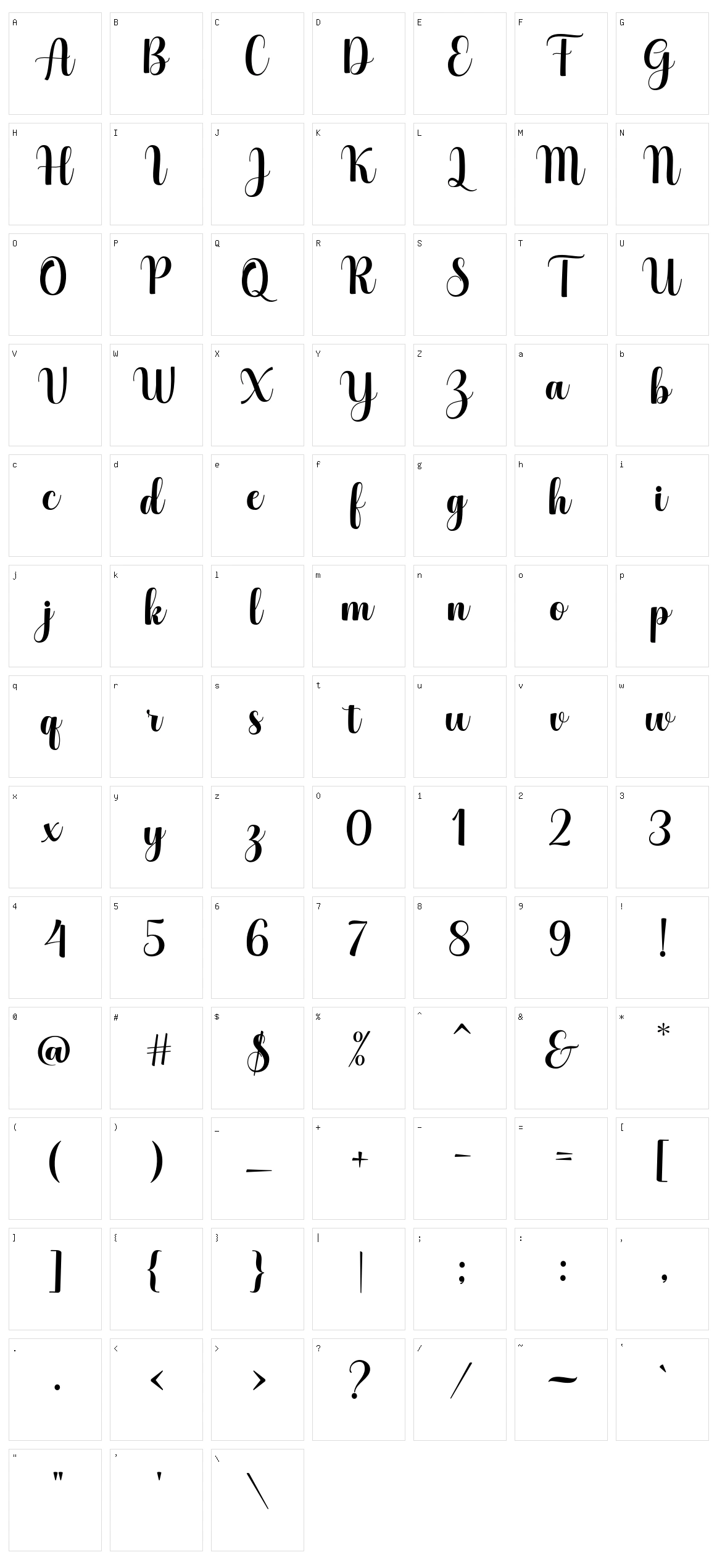 Hello Georgina Script Character Set