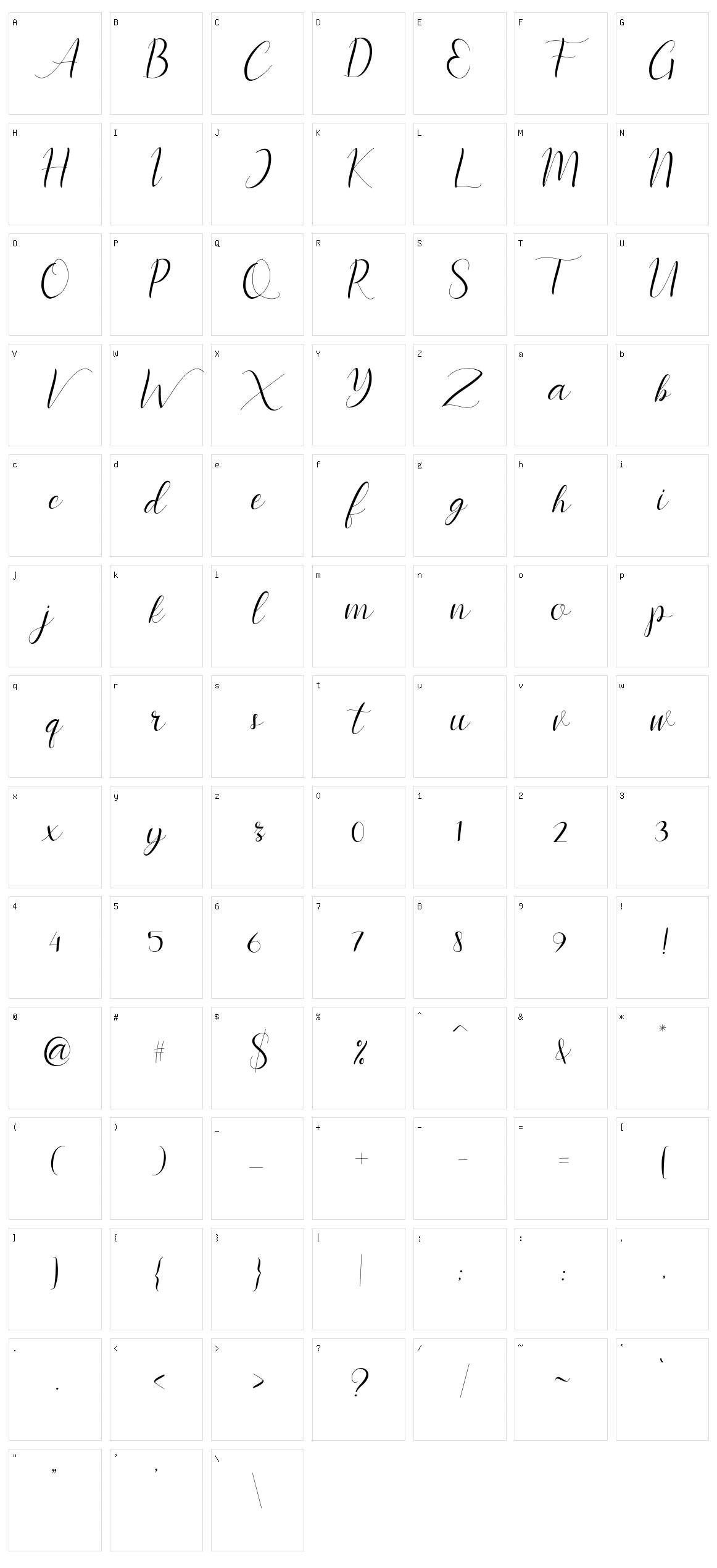 Instastory Script Character Set
