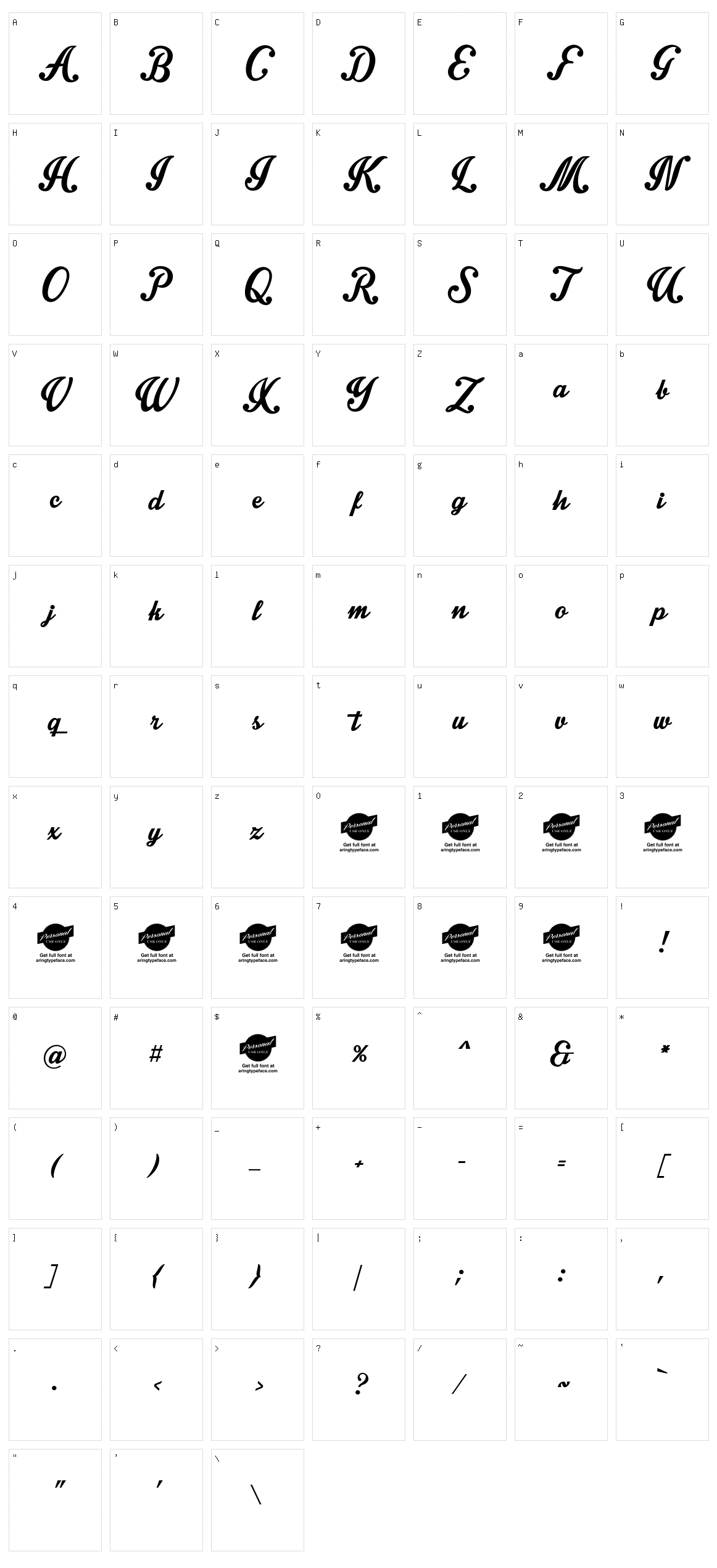 Intrique Script Character Set