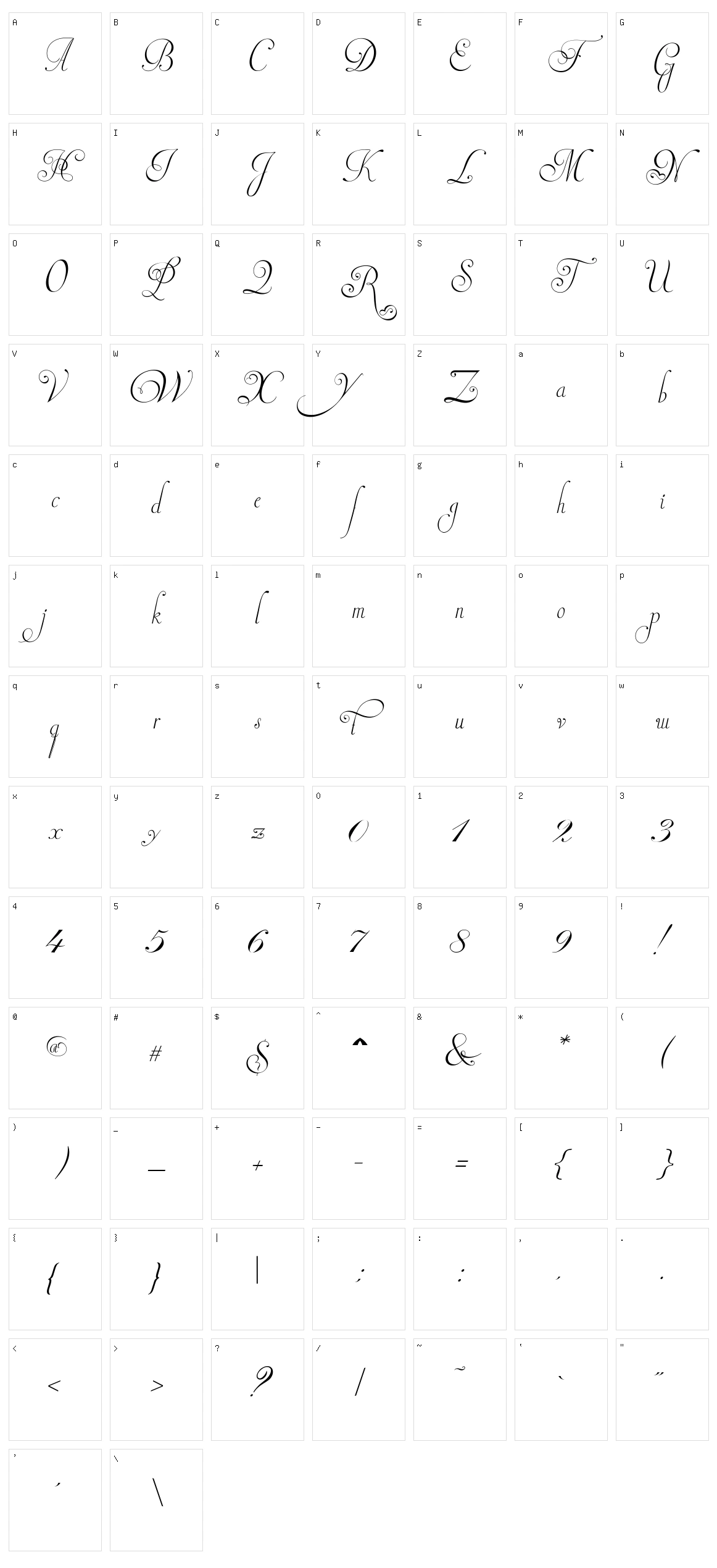 Invitation Script Character Set