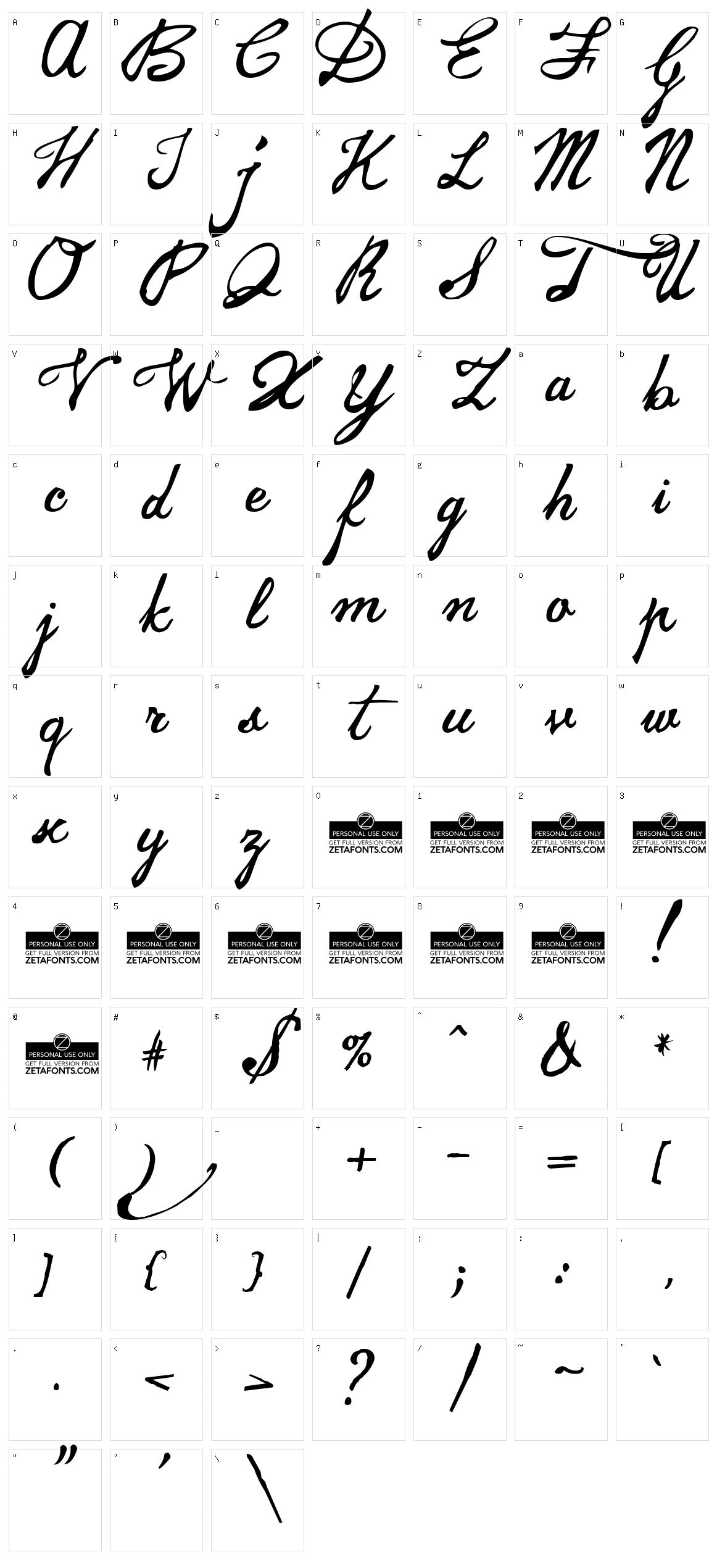 Jamscript Character Set