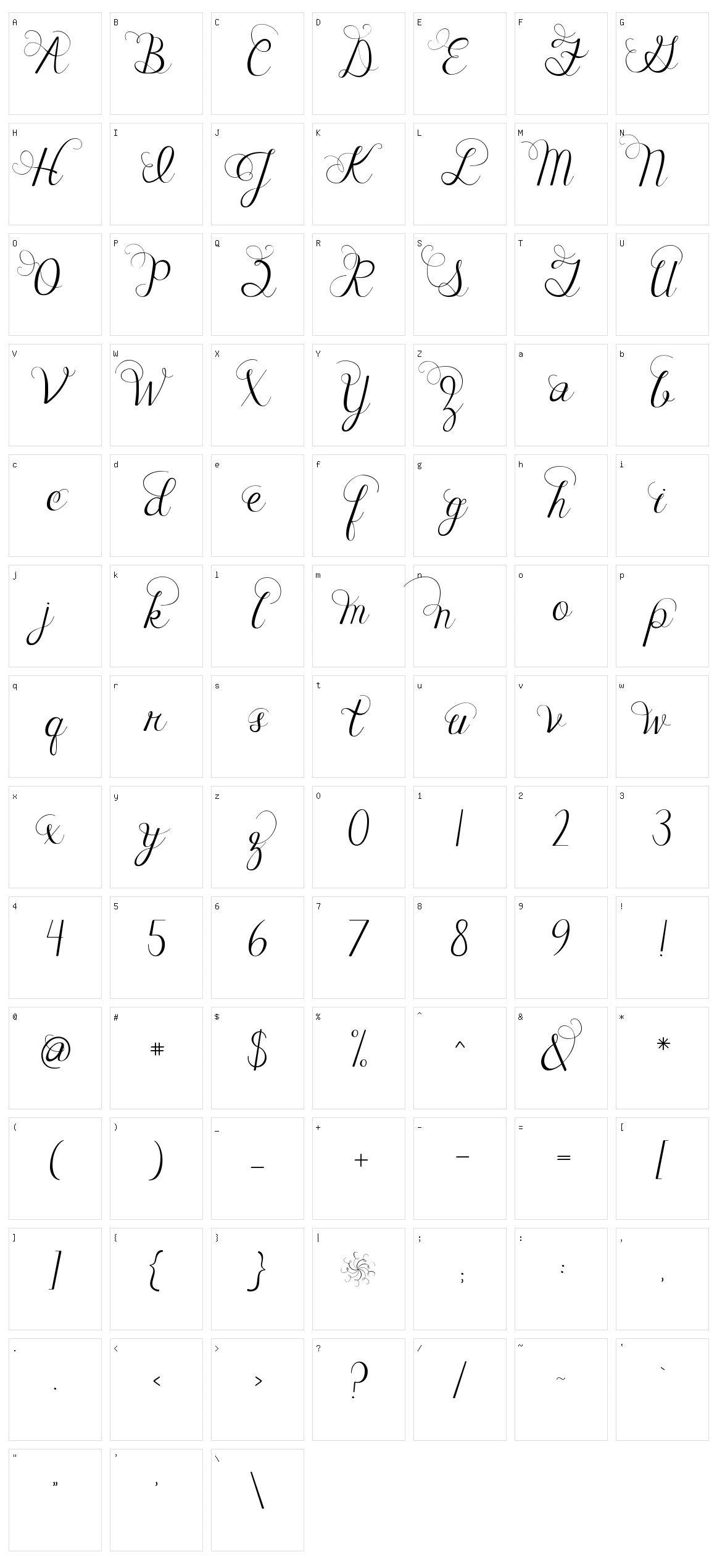 Janda Celebration Script Character Set