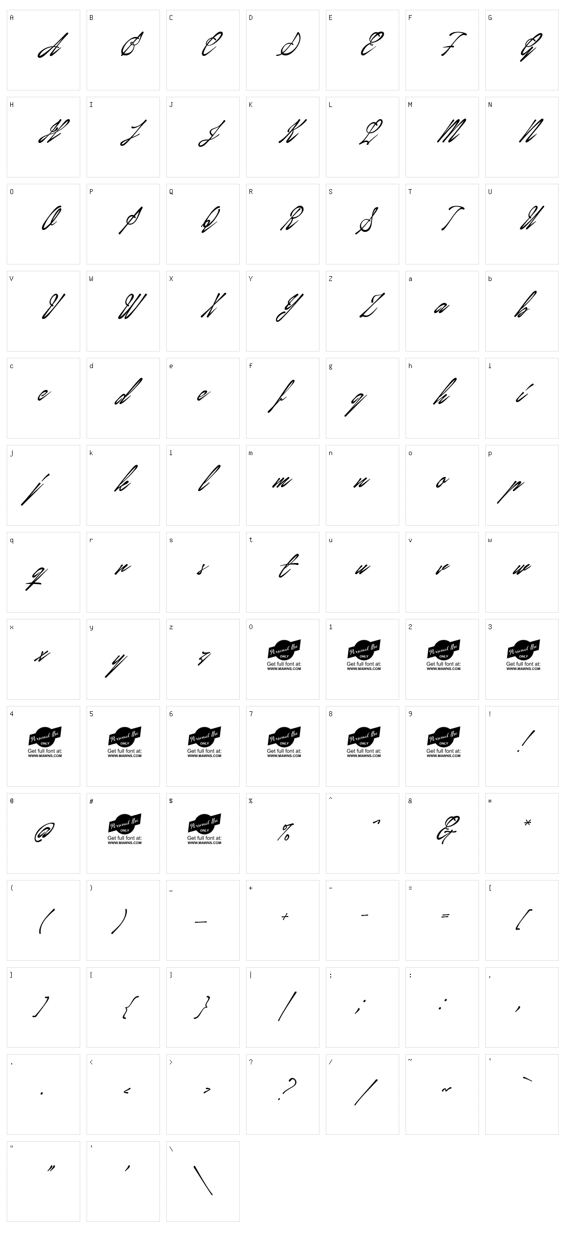 January Script Character Set