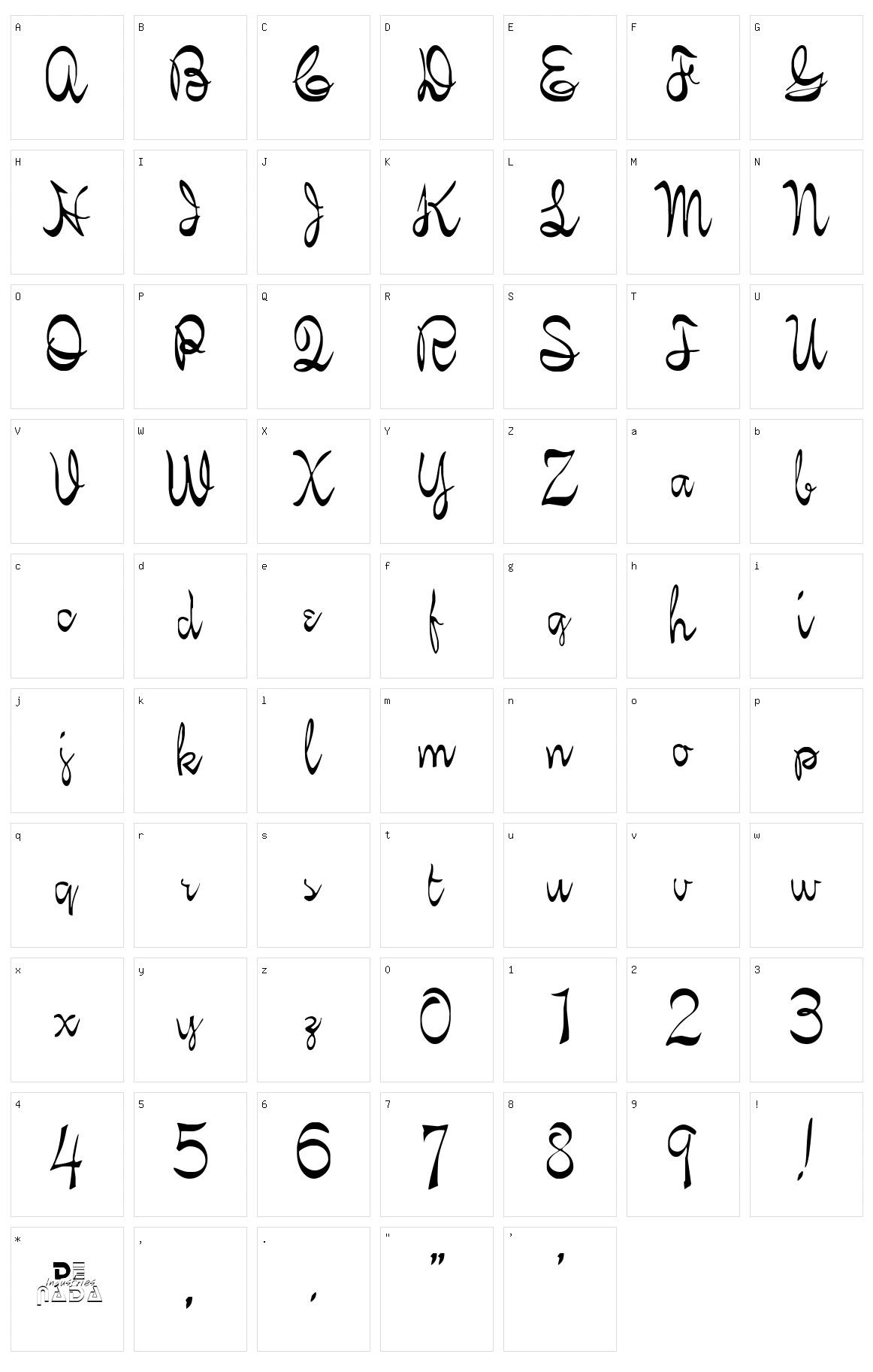 Kelly Brown Character Set