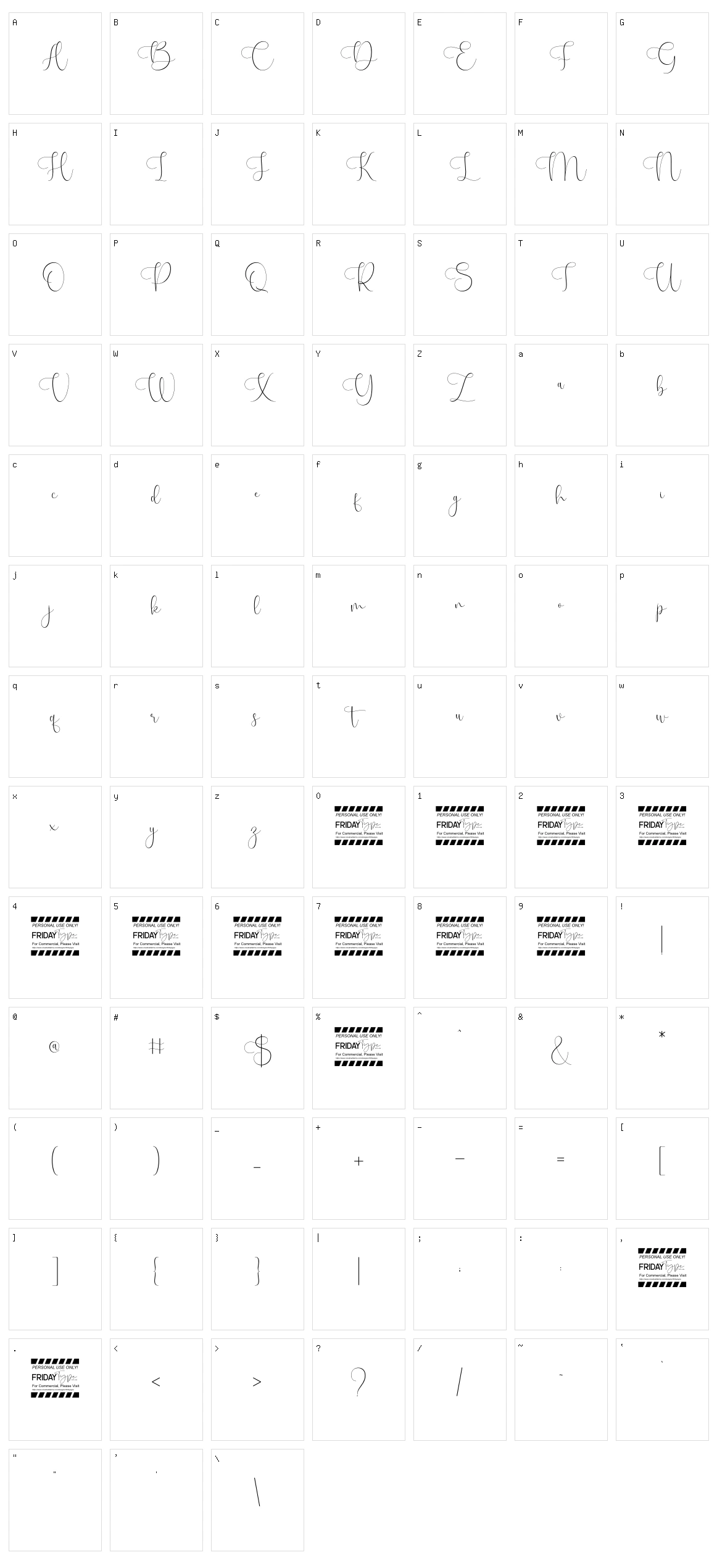 Landyon Script Character Set
