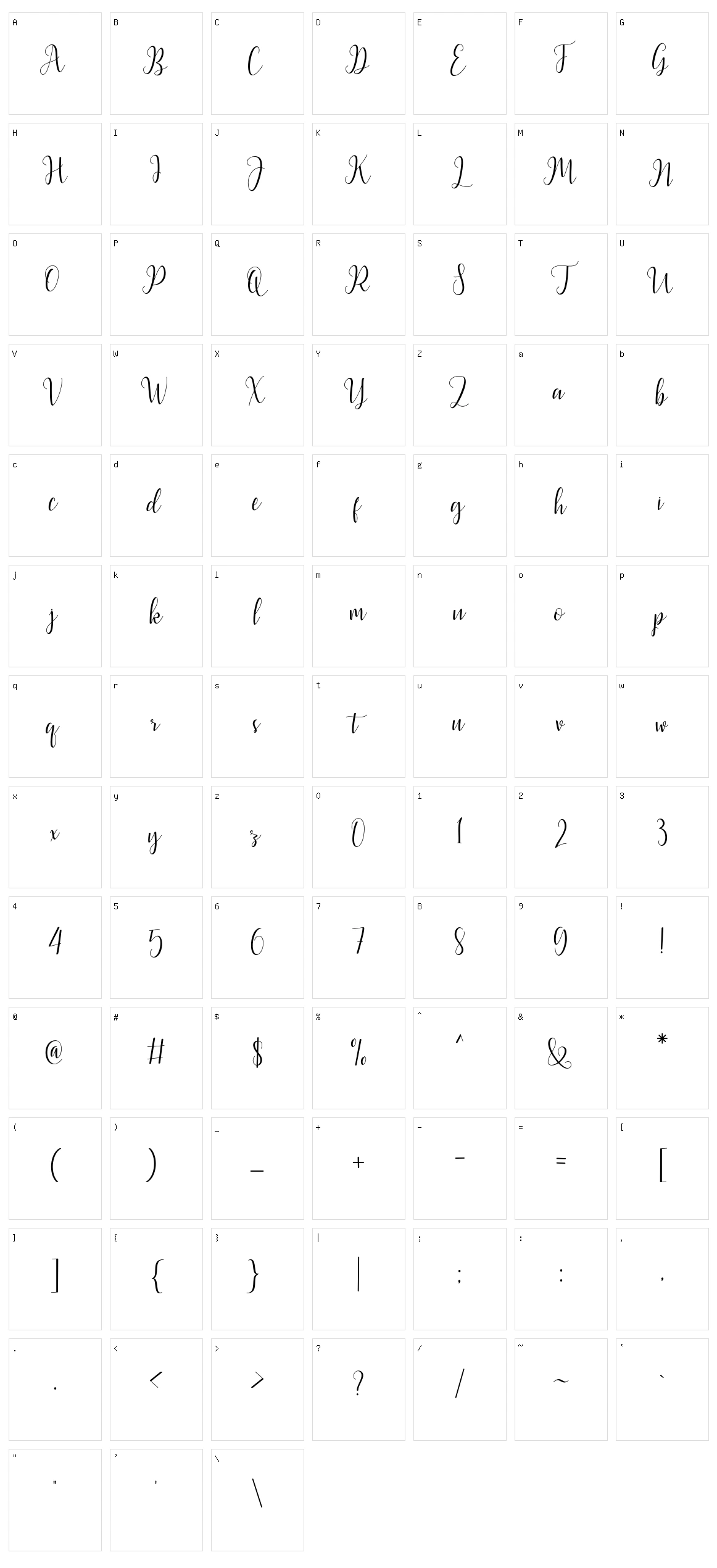 Latasha Script Character Set