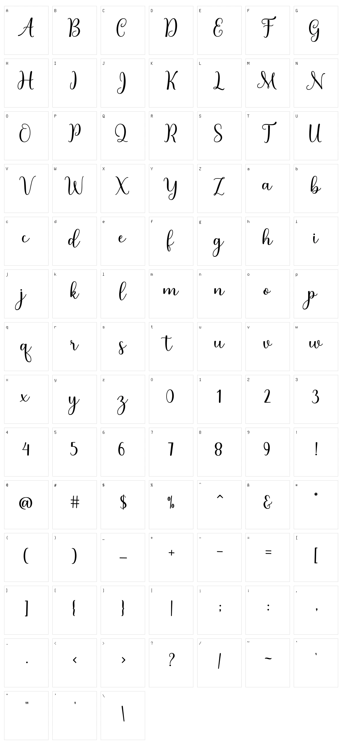Latisha Script Character Set