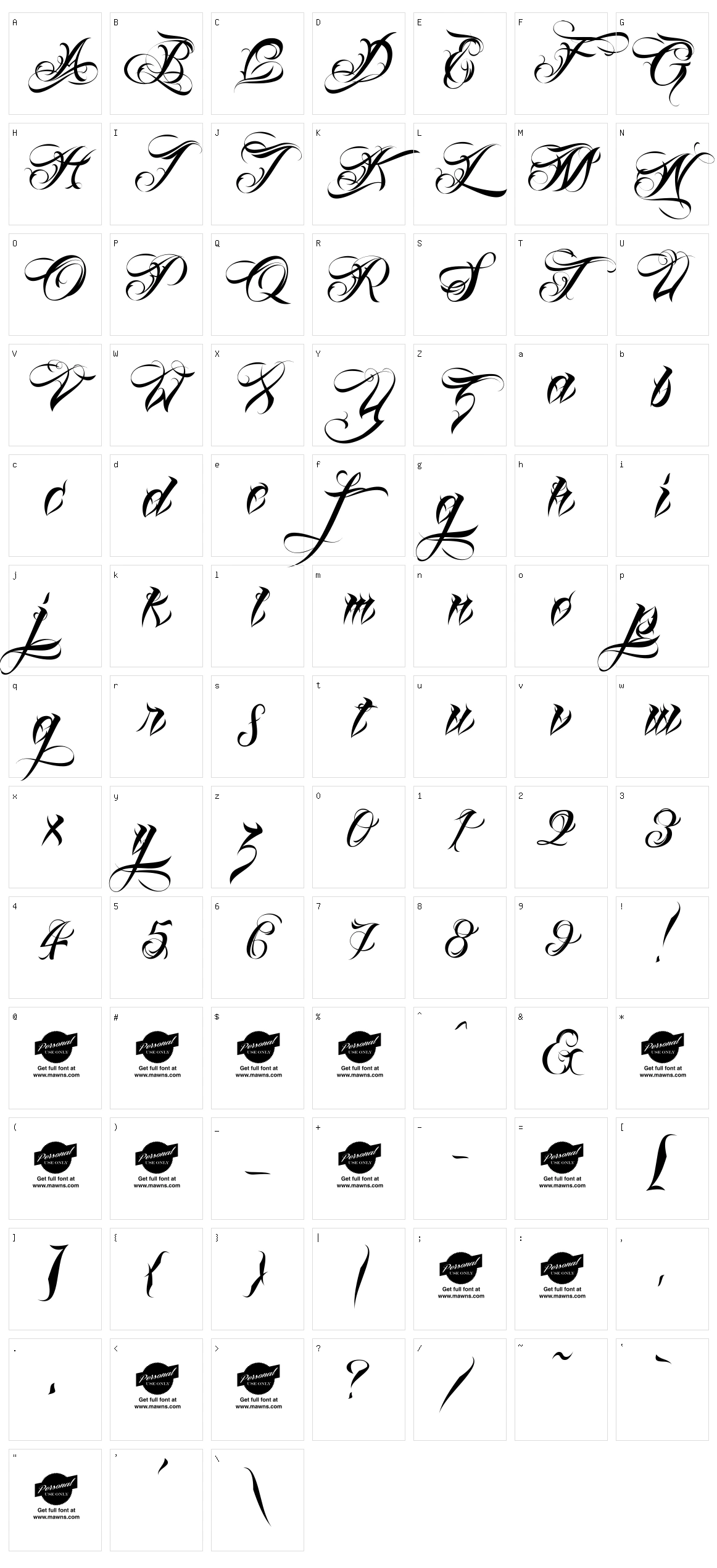 Lina Script Character Set