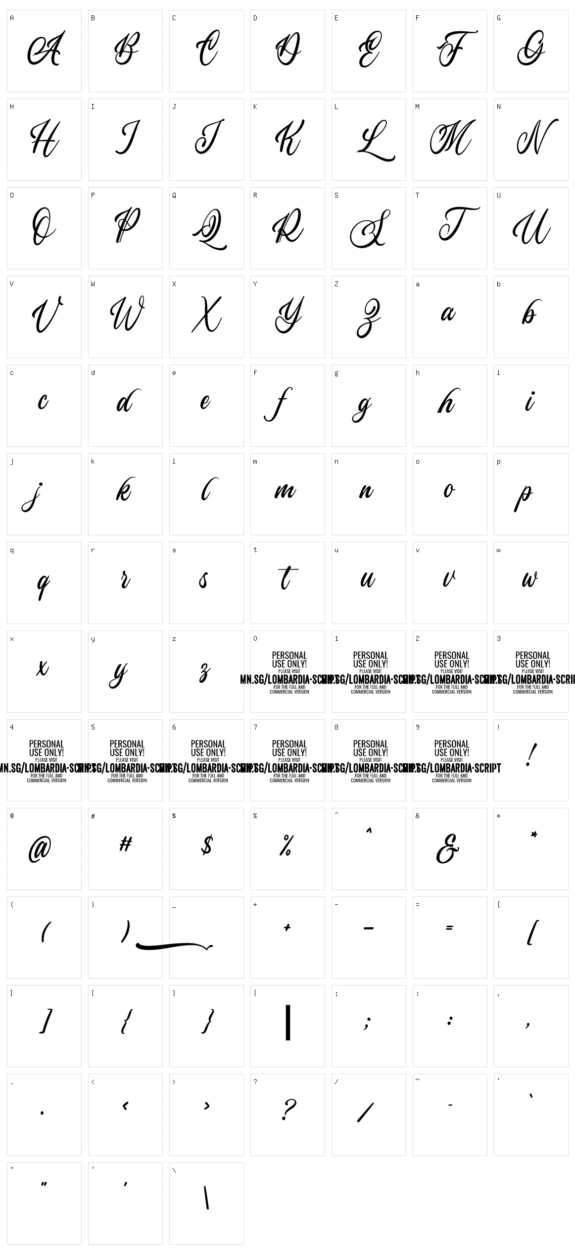 Lombardia Script Character Set