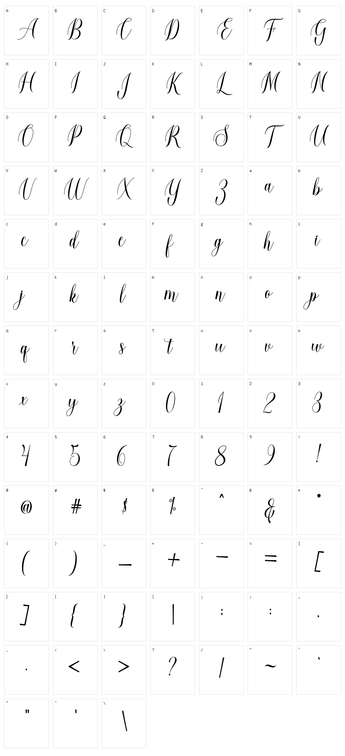 Love Heart Script Character Set