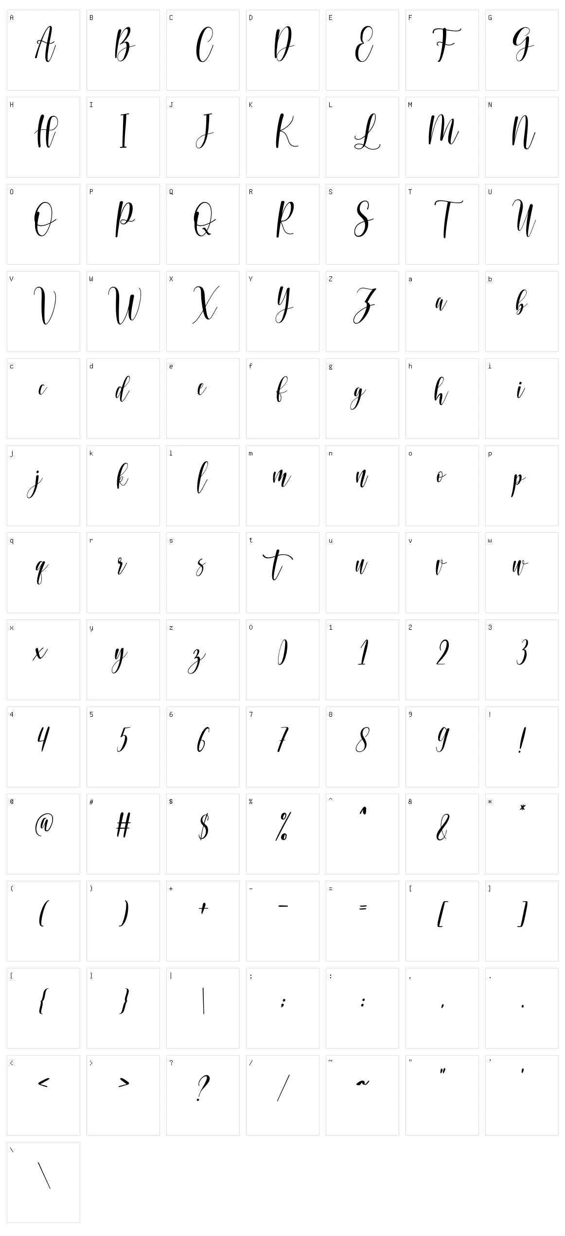 Loved Heart Script Character Set