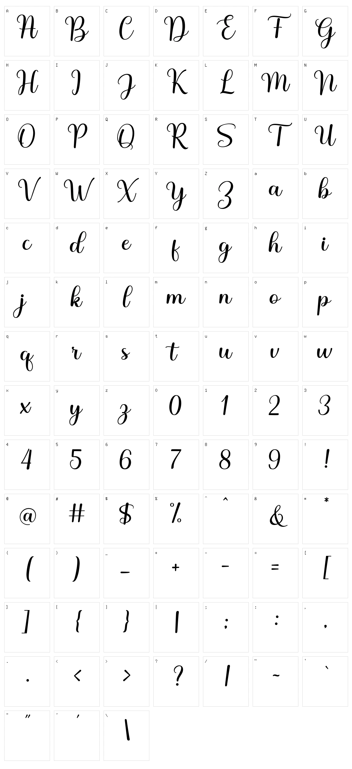 Lovely Nathalie Script Character Set