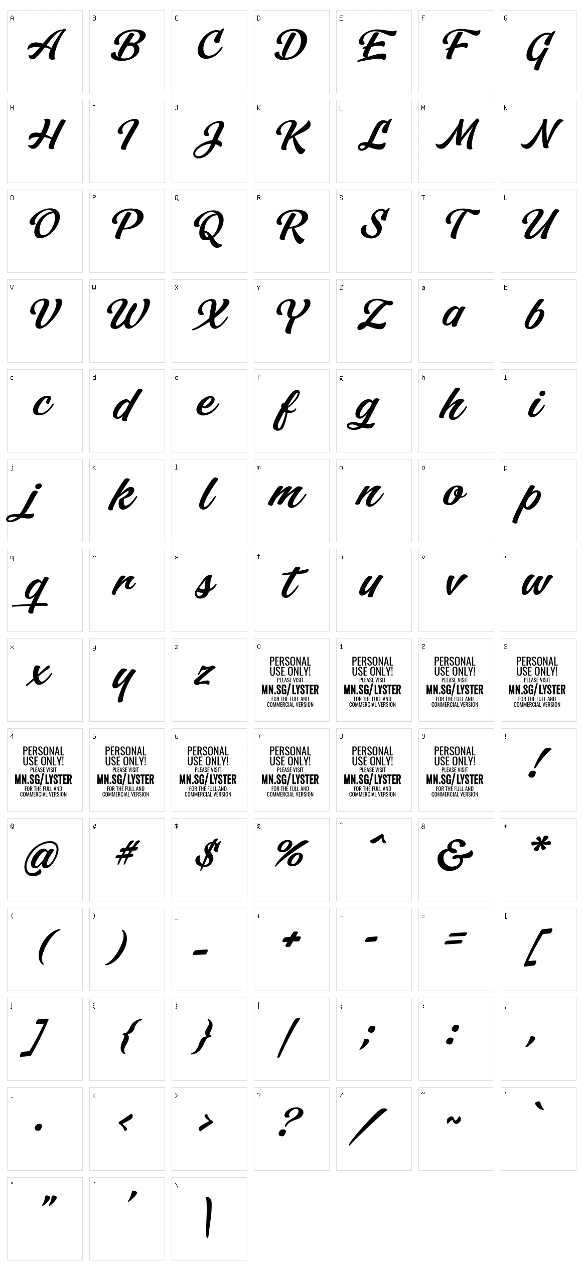 Lyster Character Set