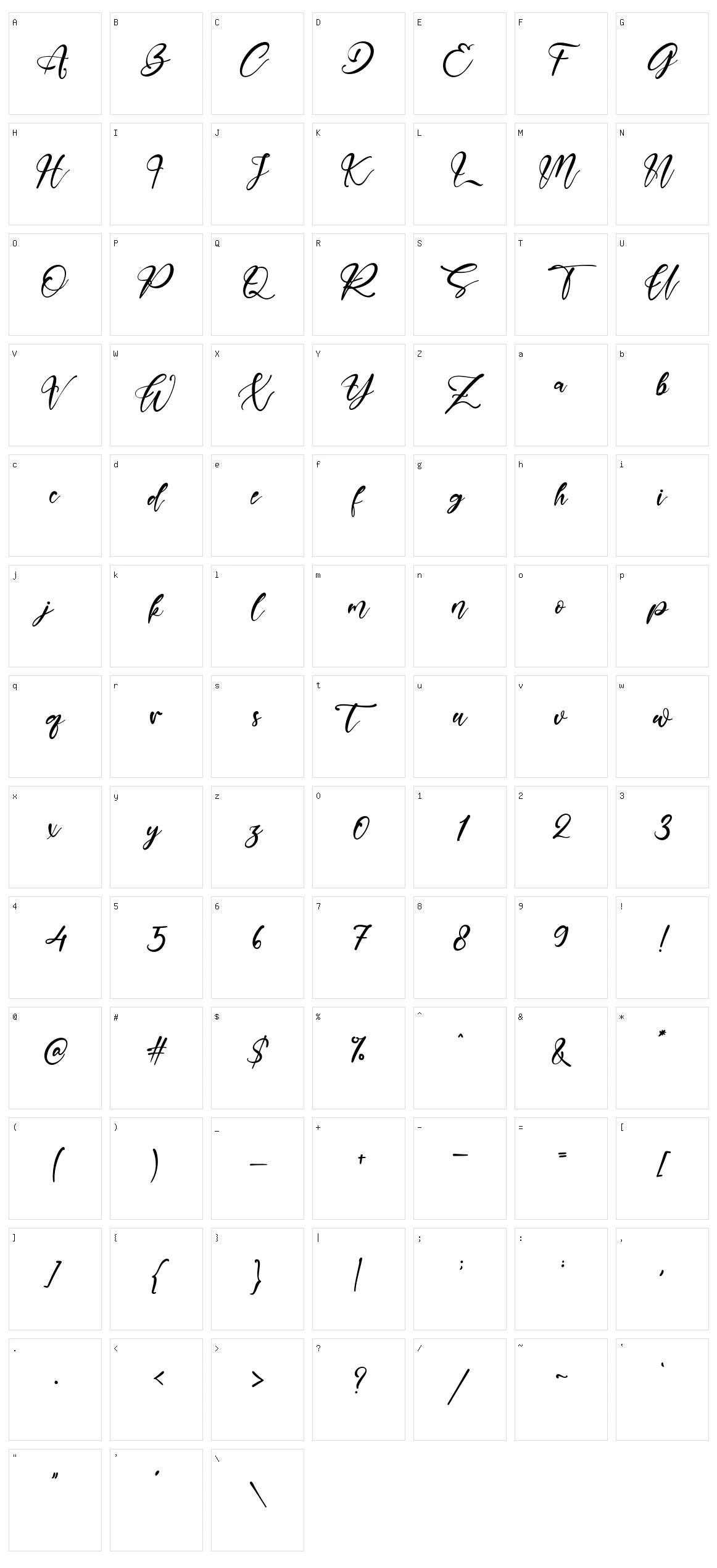 Madison Script Character Set