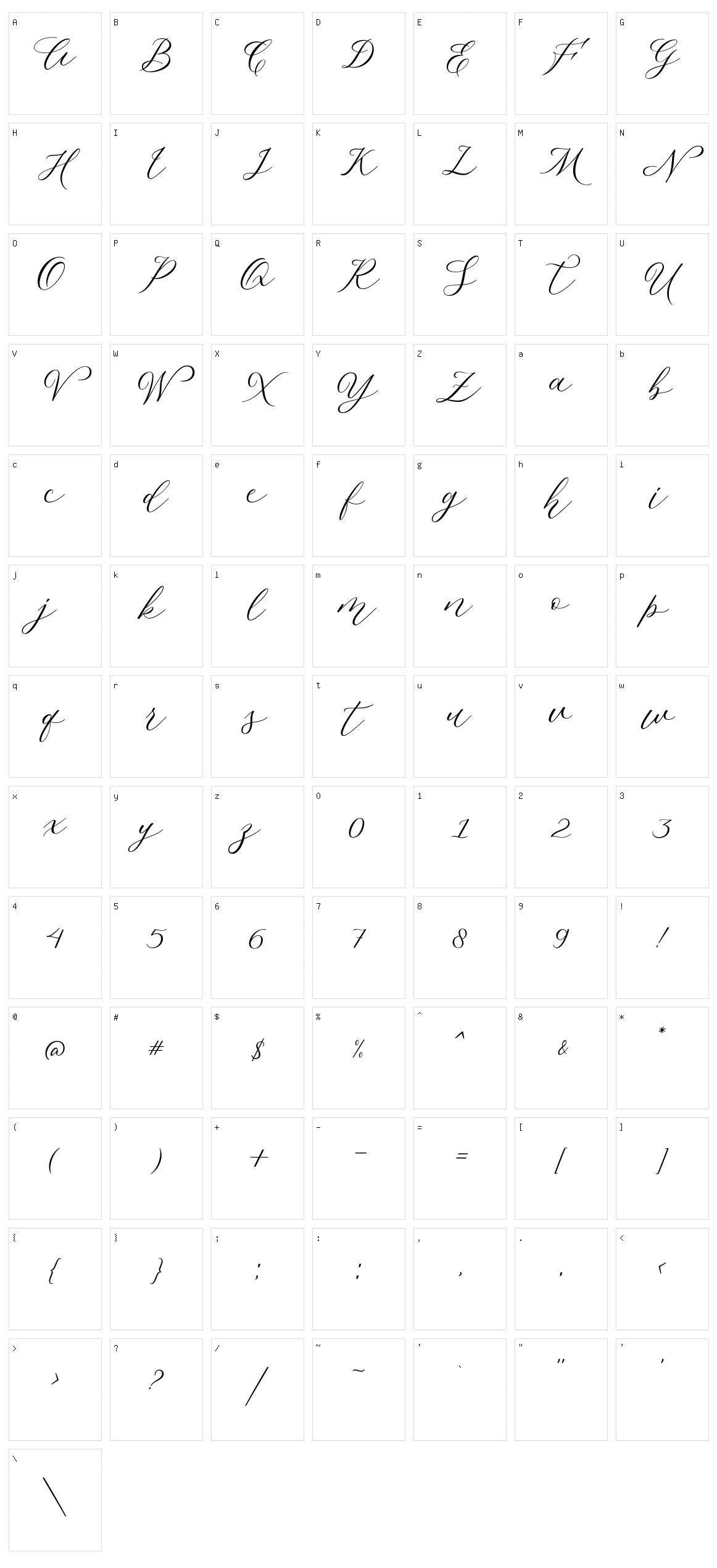 Malliandra Script Character Set