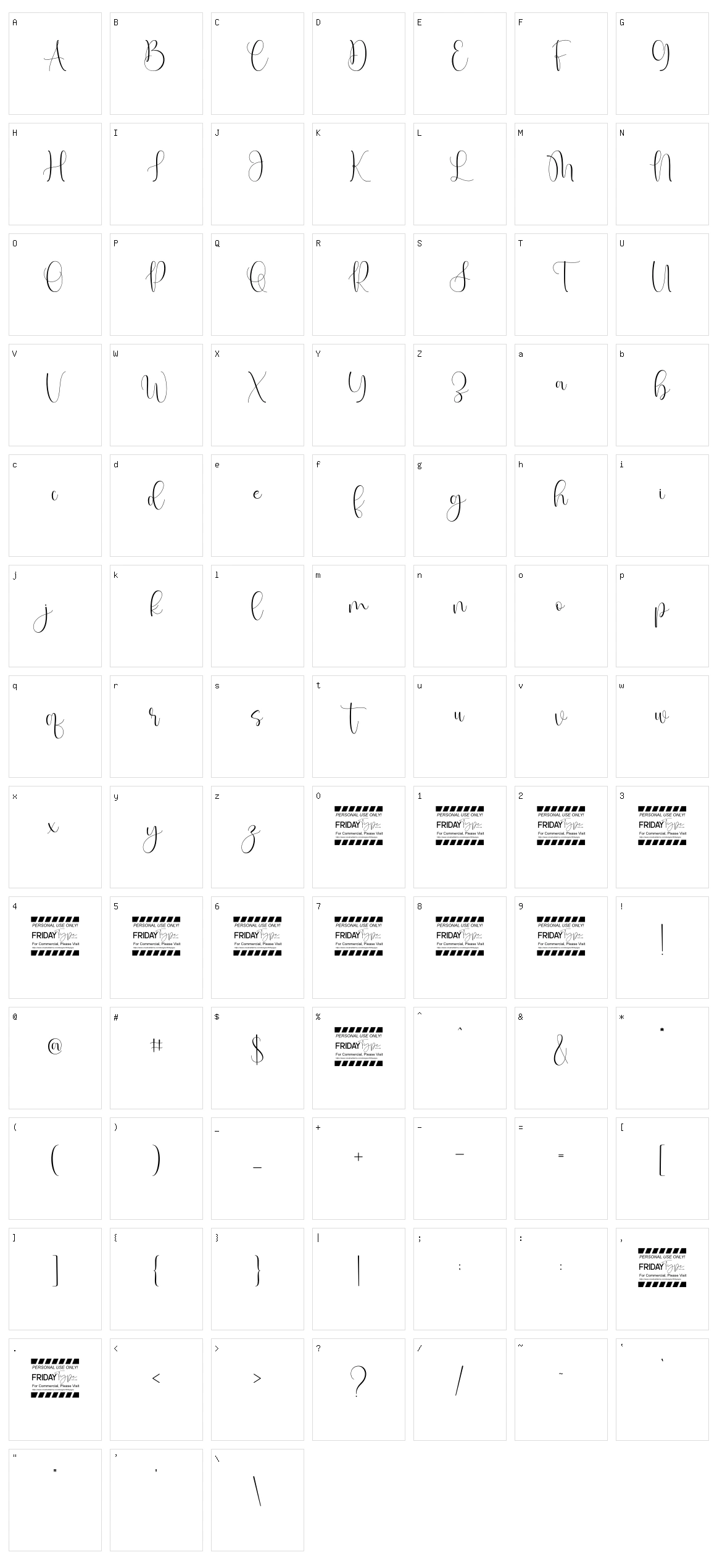 Malvyew Script Character Set