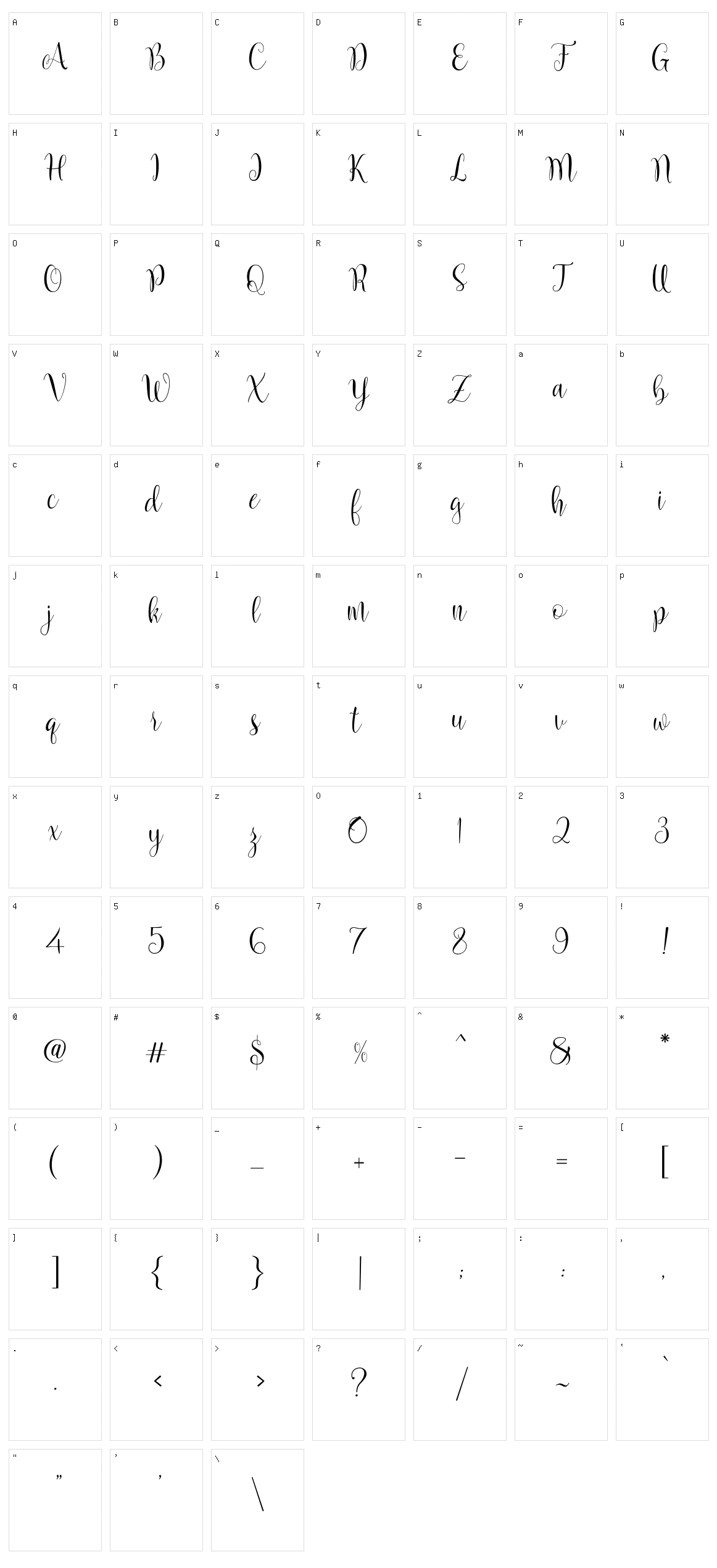 Marcellina Script Character Set