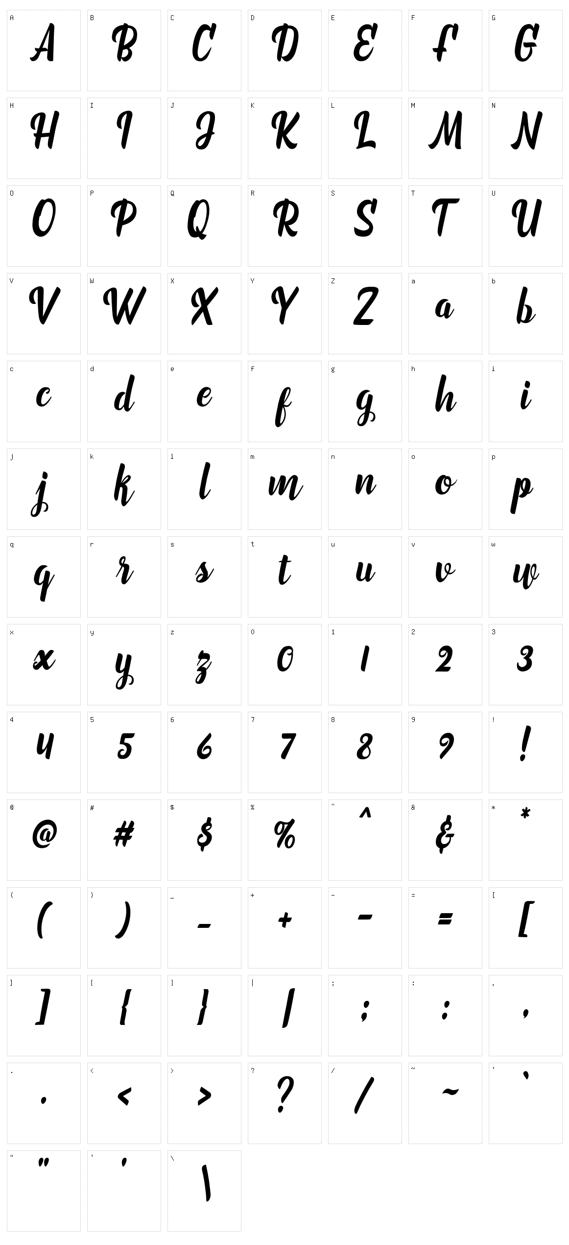Marchelina Script Character Set