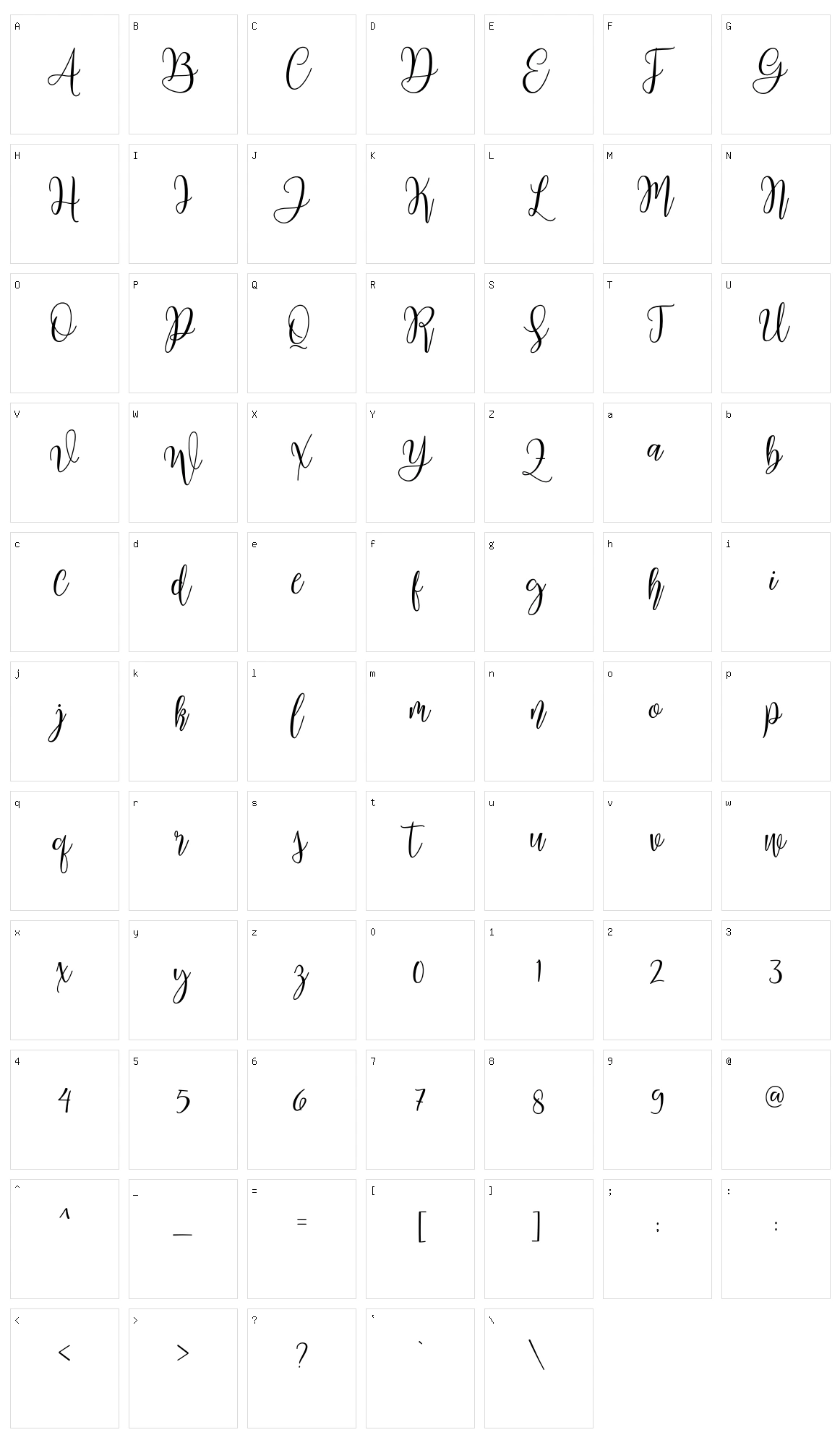 Mariposa Script Character Set