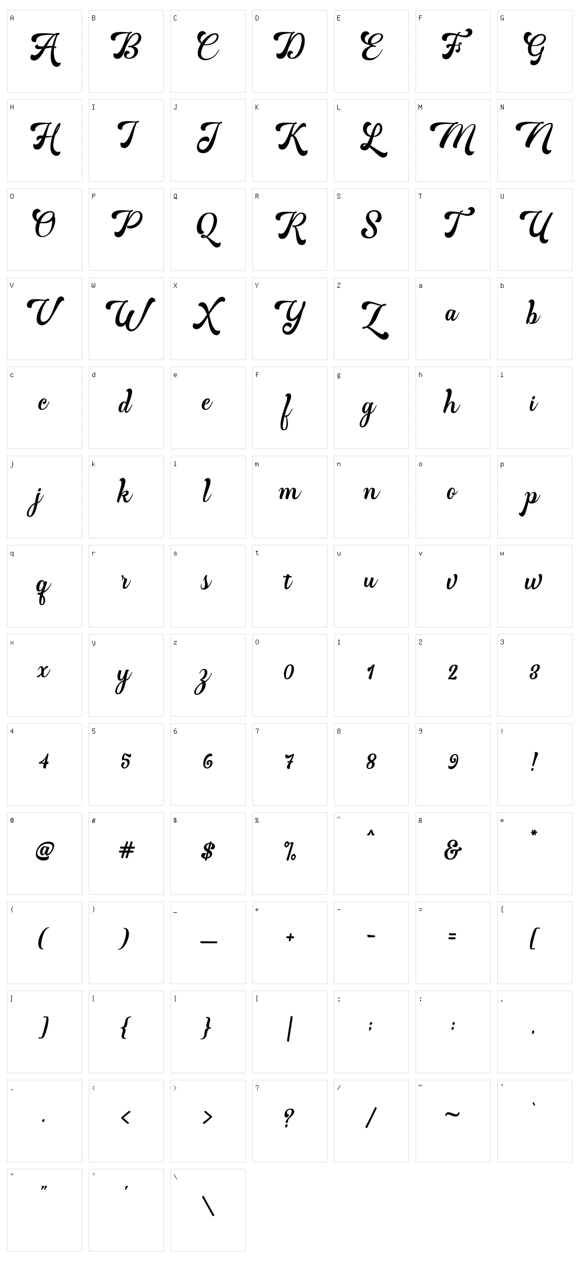 Martine Script Character Set