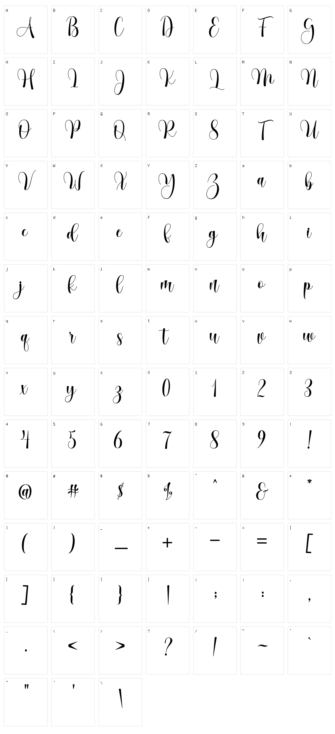 Mathilda Script Character Set