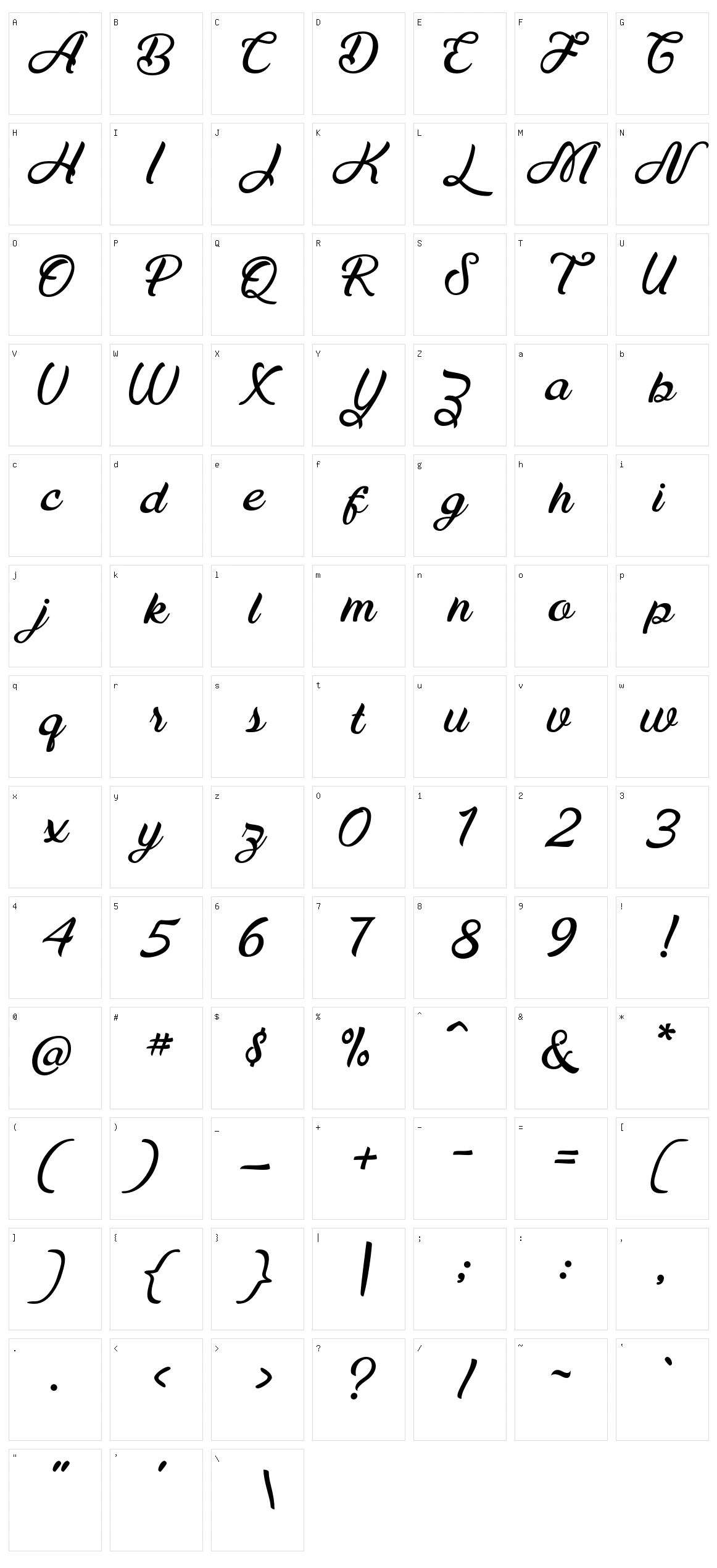 Maudy Script Character Set