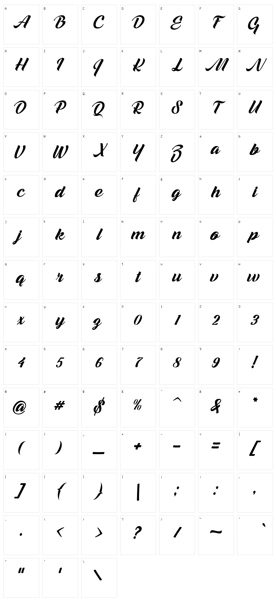 Melani Script Character Set