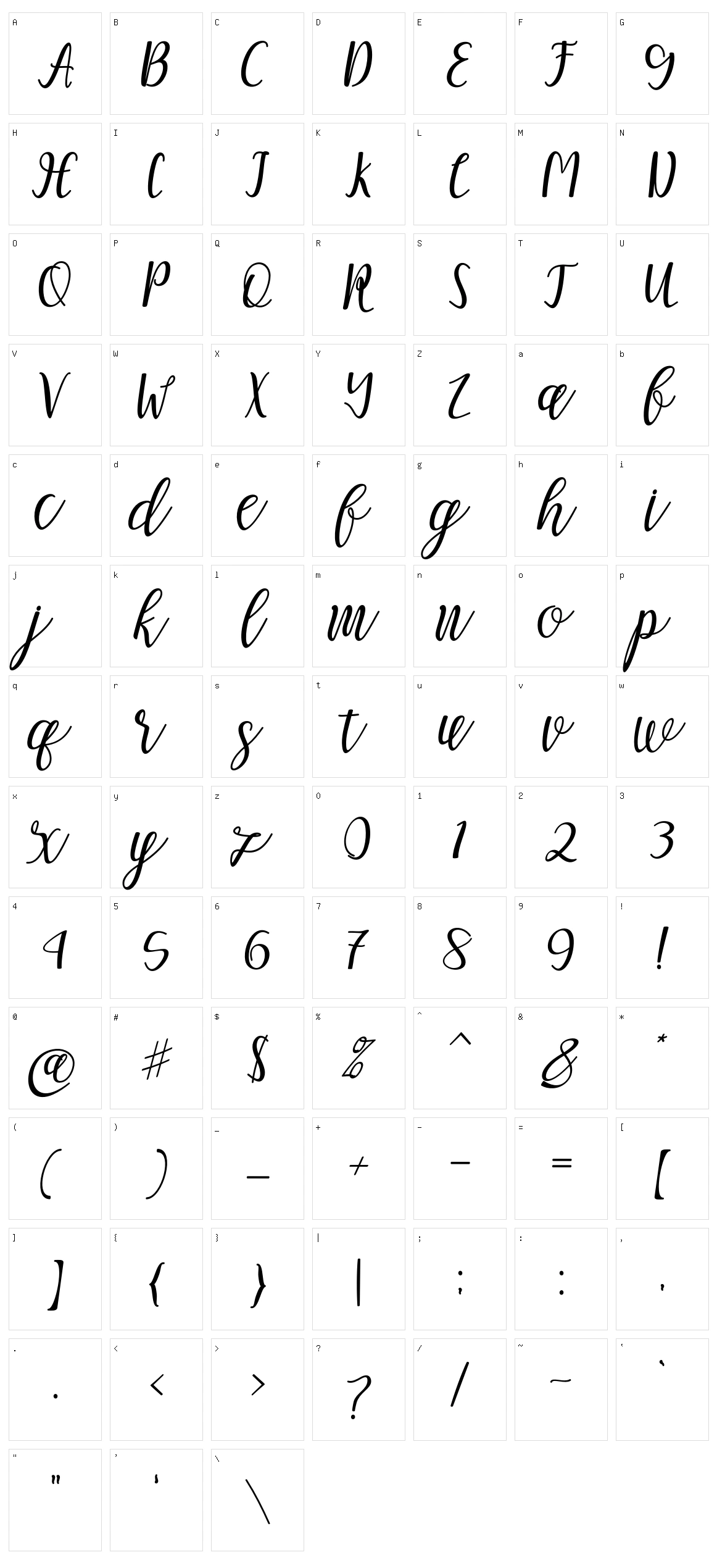 Mellitta Script Character Set