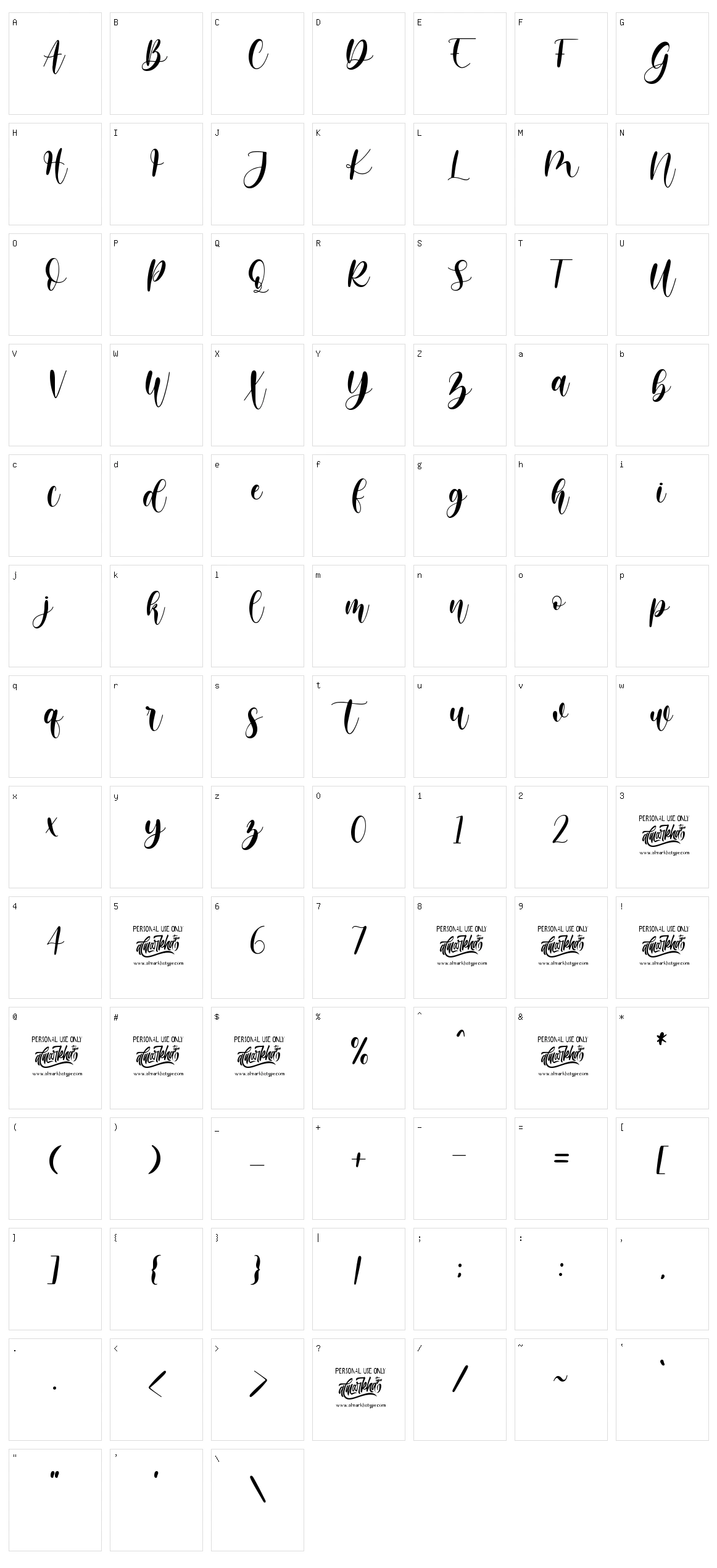Memorita Character Set