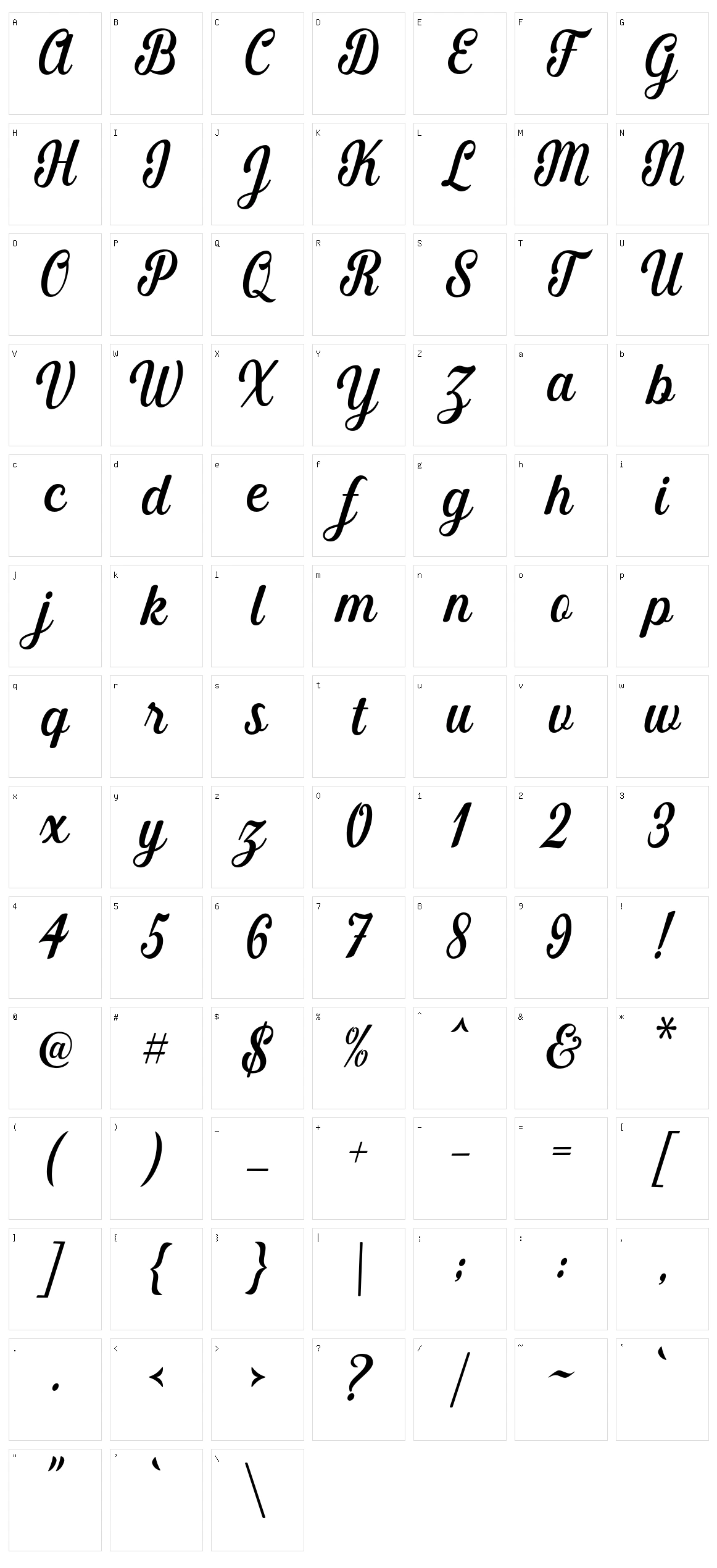 Merciana Script Character Set