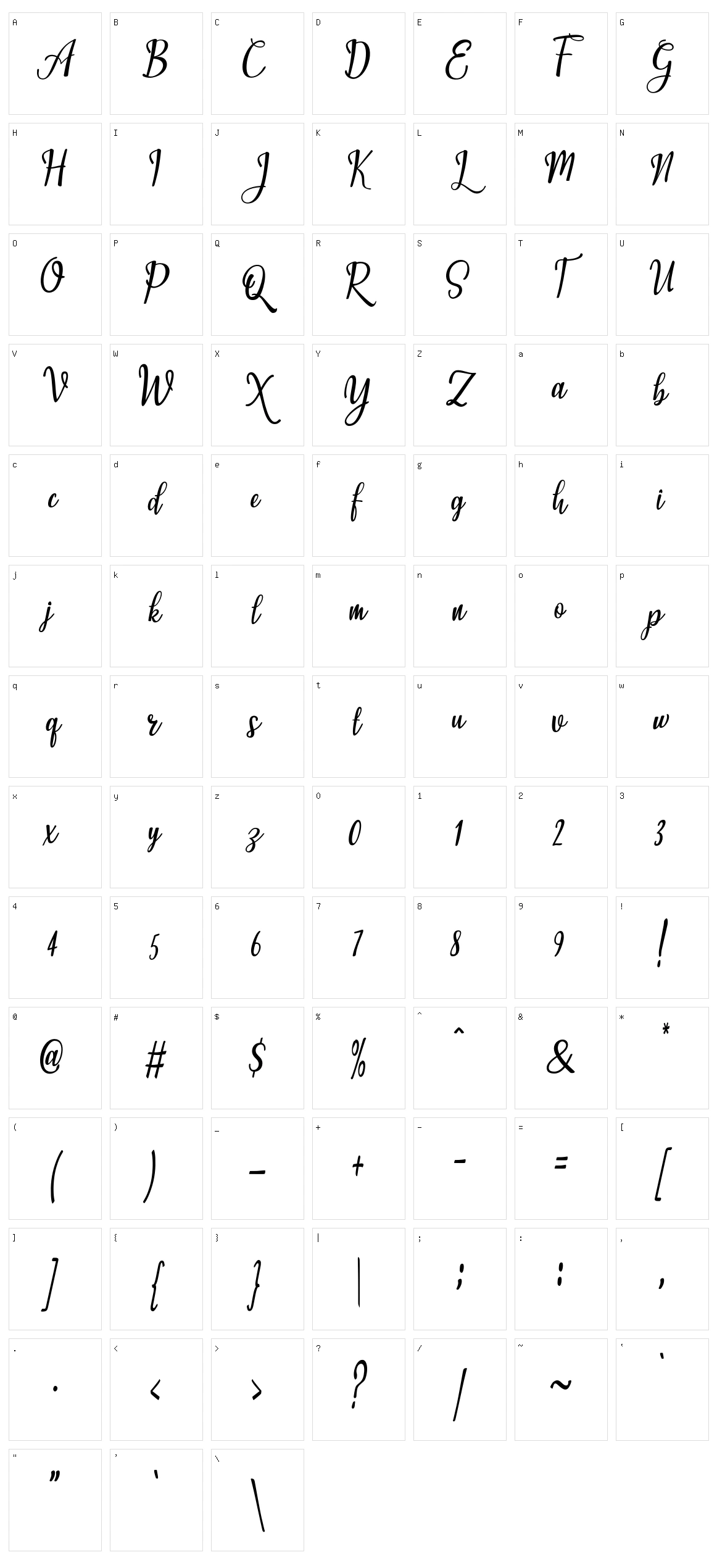 Michelle Stine Script Character Set