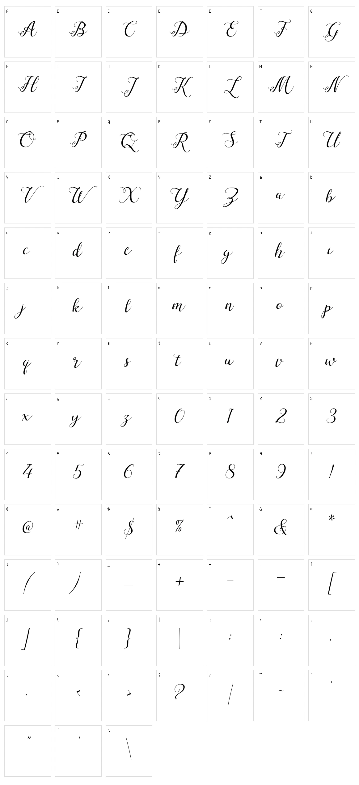 Milagros Script Character Set