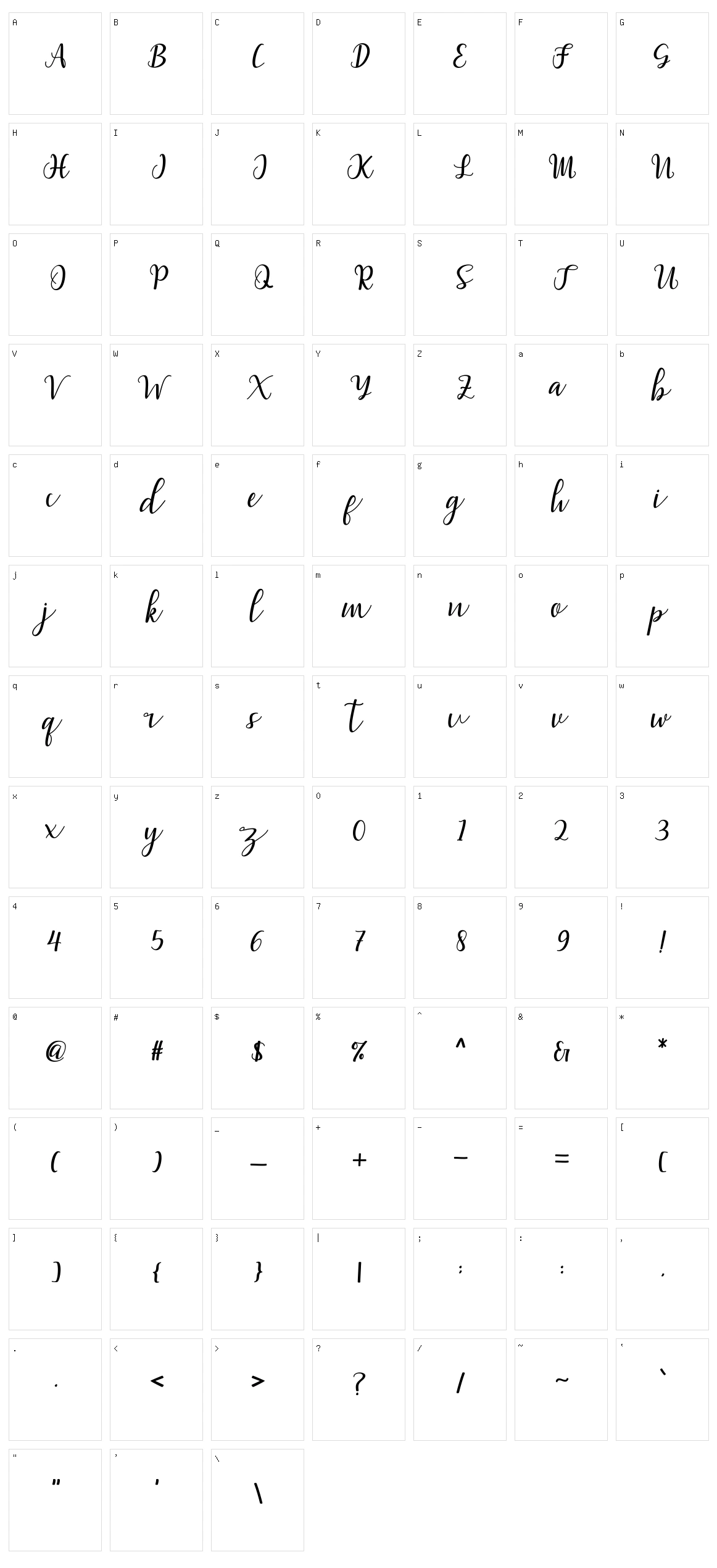 Millea Script Character Set