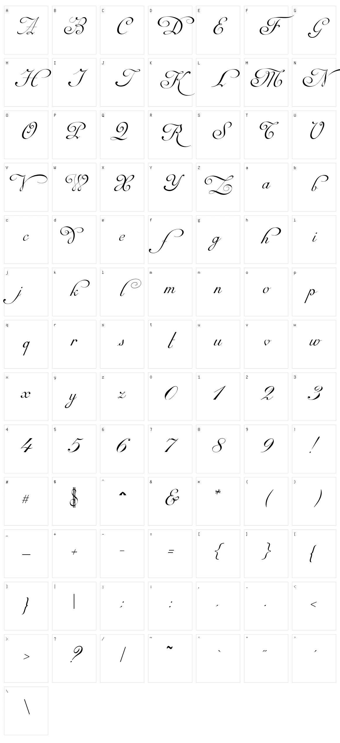 Mirella Script Character Set