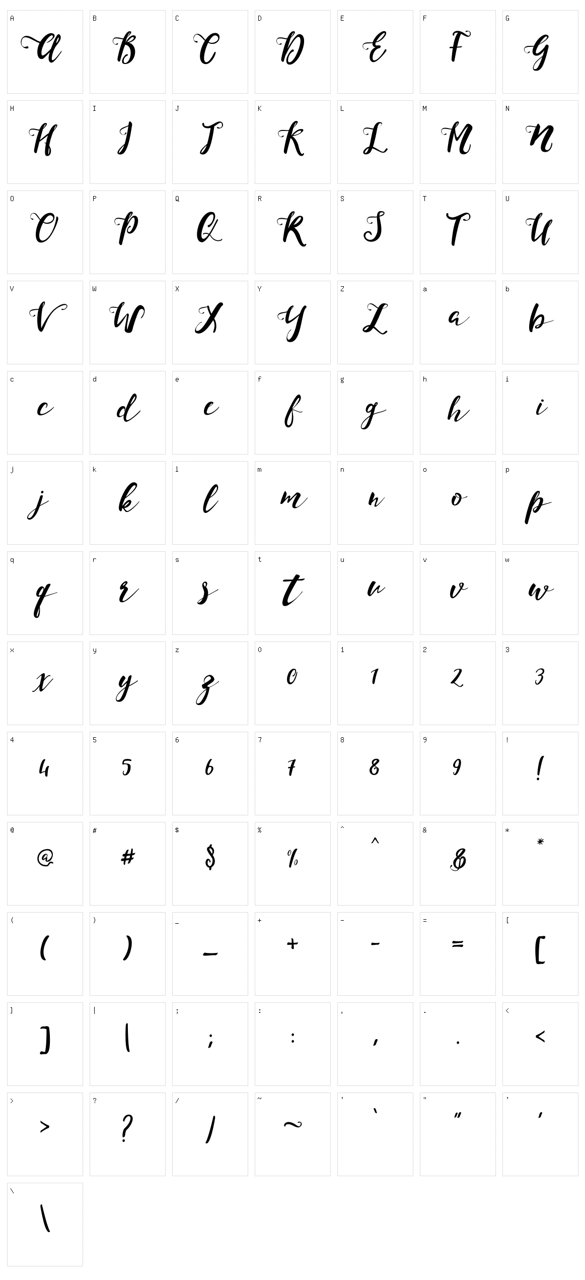 Monica Script Character Set