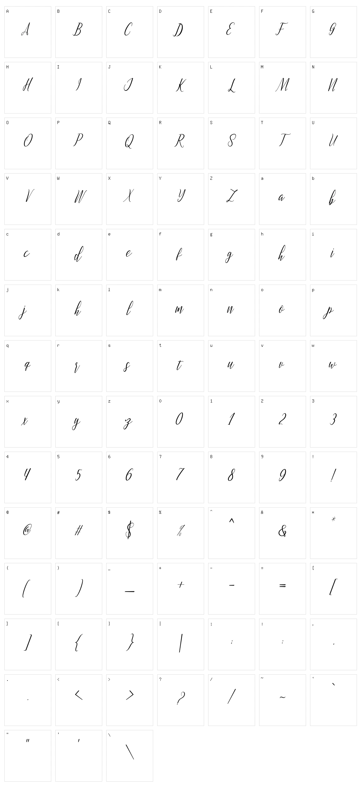 Montalia Script Character Set