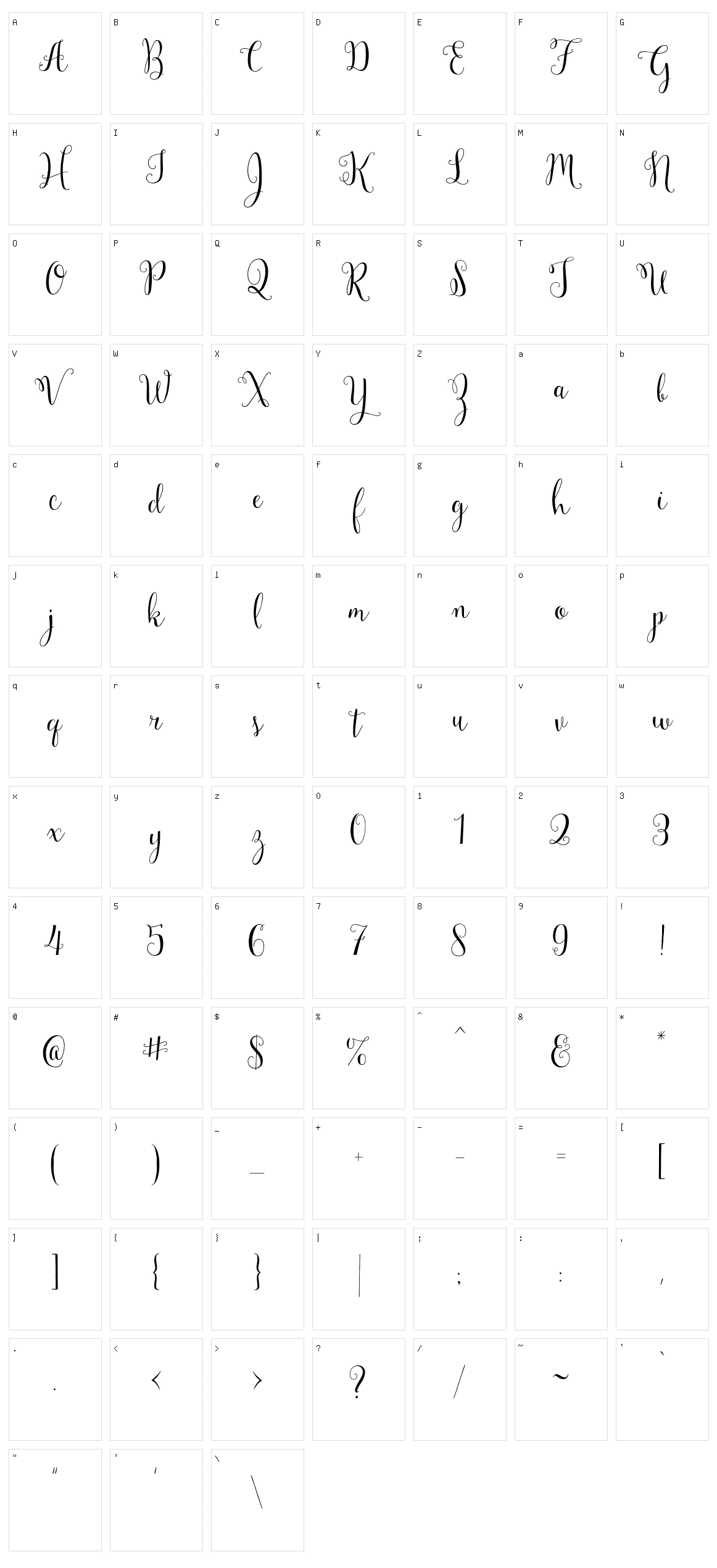 Mulberry Script Character Set