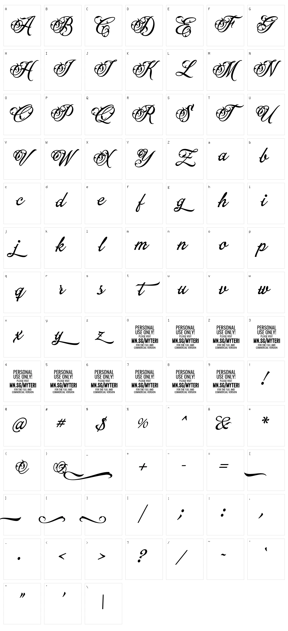 Myteri Character Set