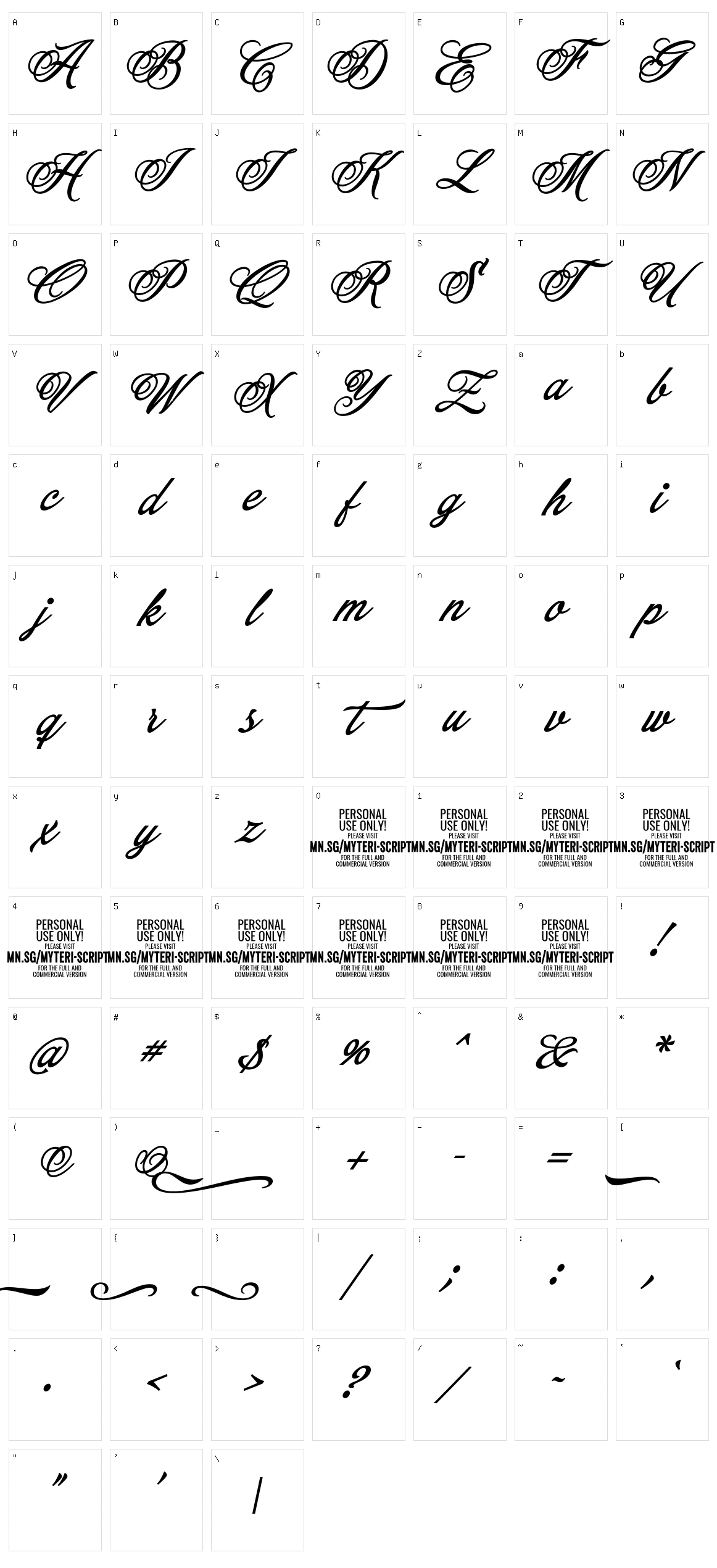 Myteri Script Character Set