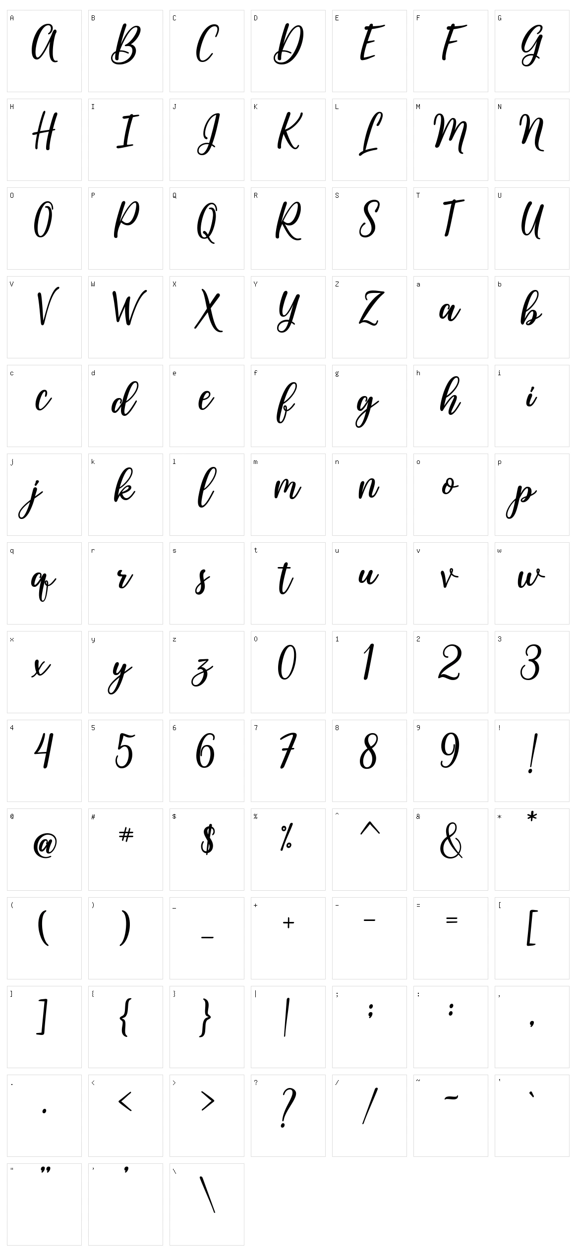 Natalic Script Character Set
