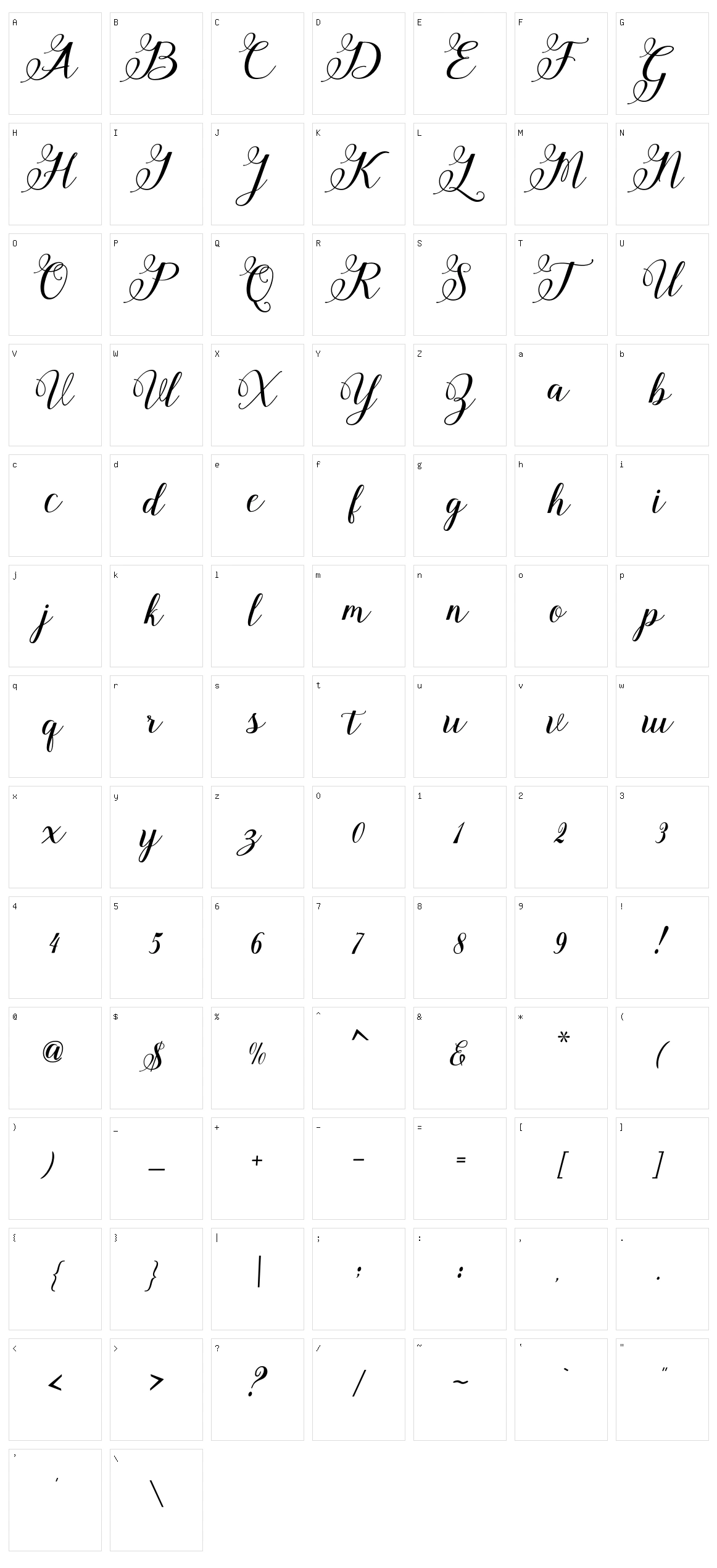 Nelga Script Character Set