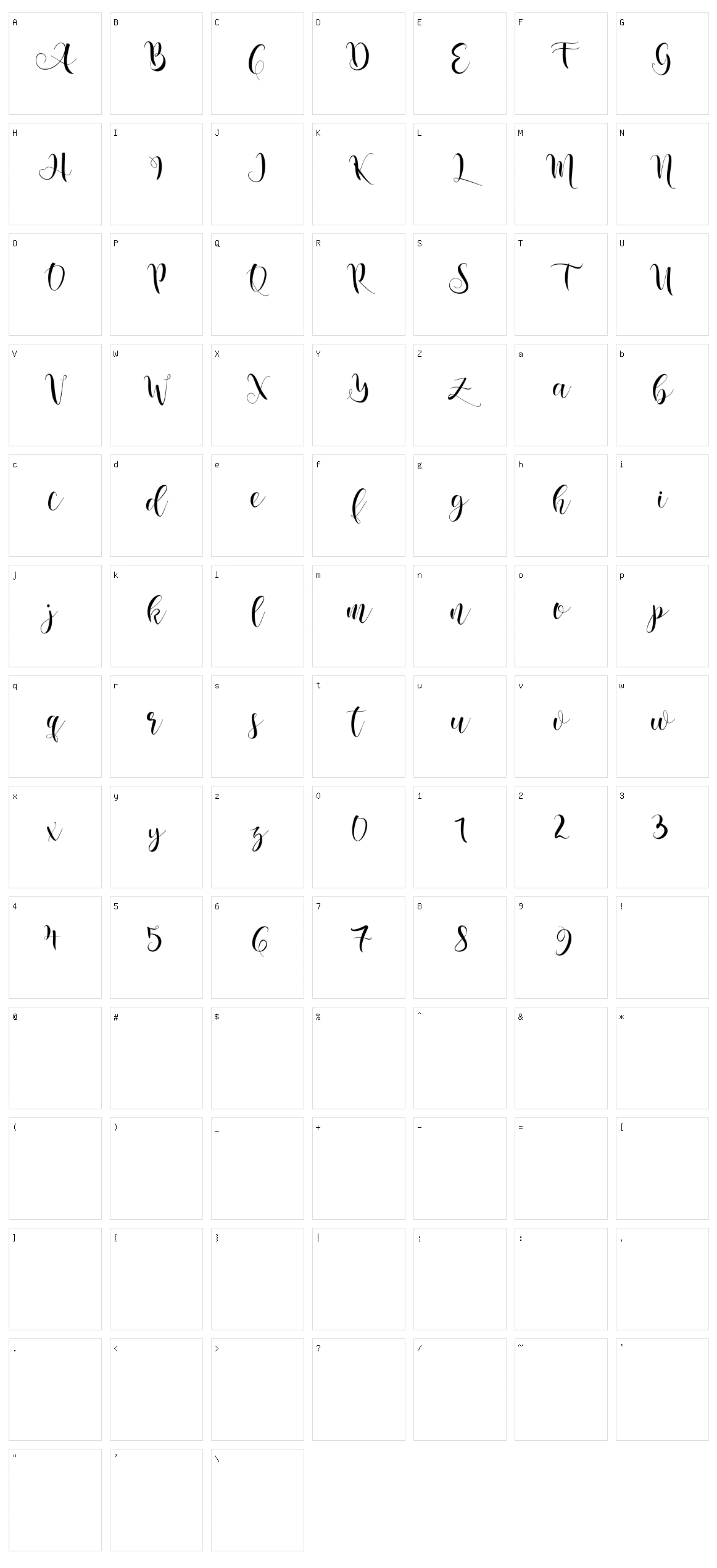 Nicole Script Character Set