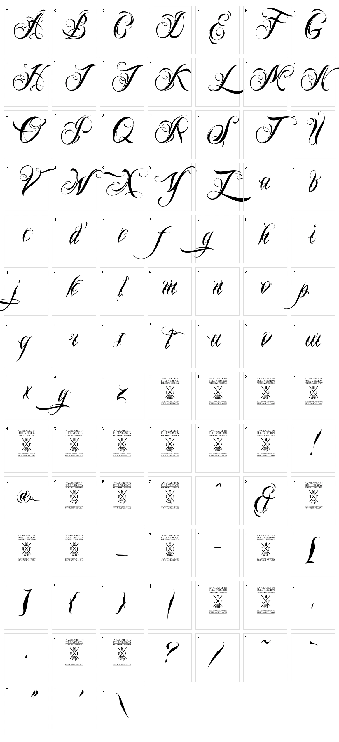 Nina Script Character Set