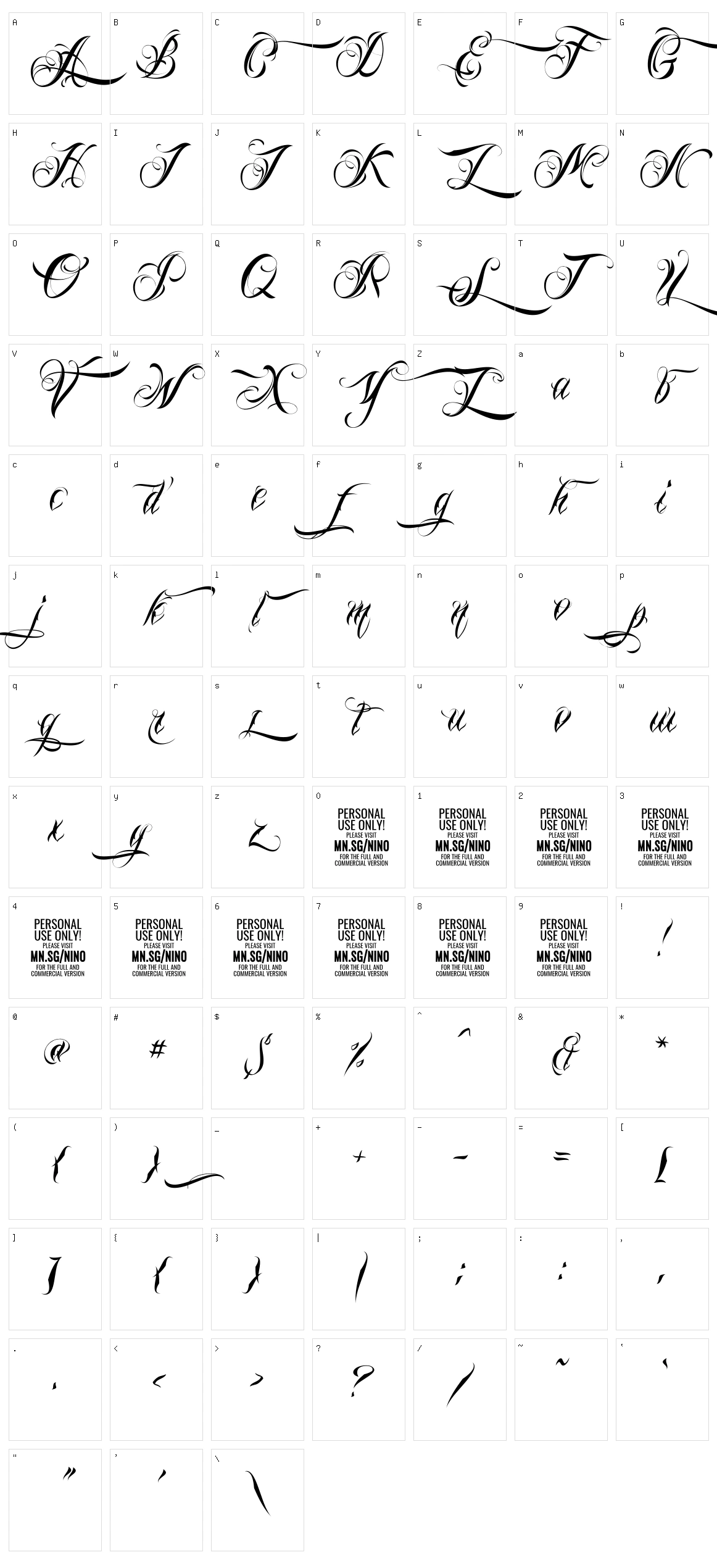 Nino Script Character Set