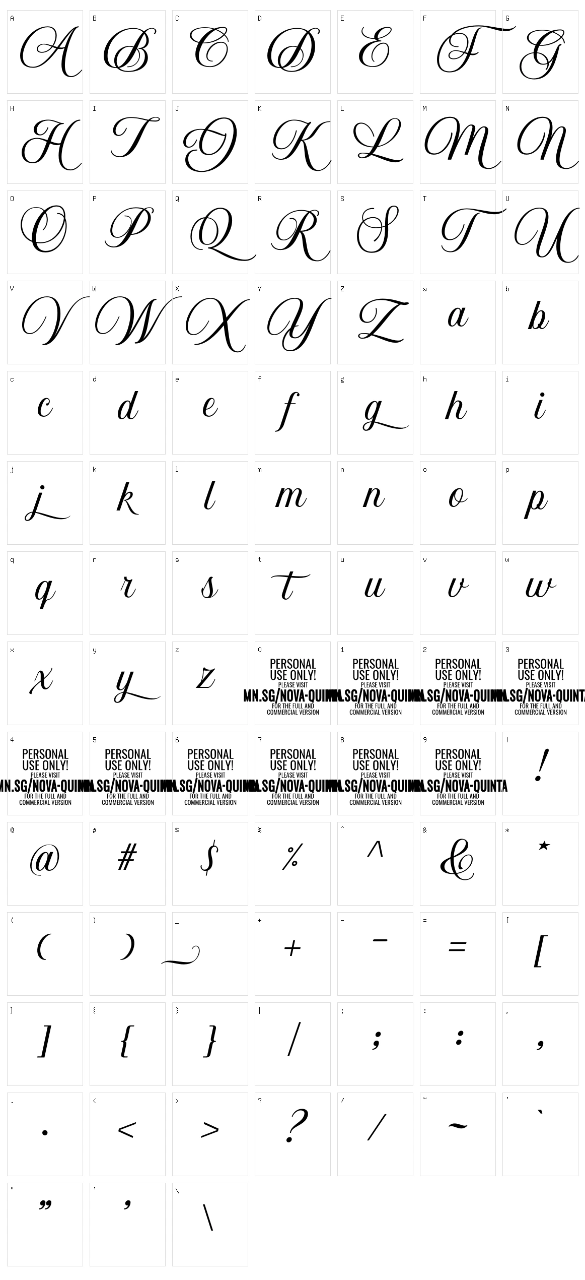 Nova Quinta Character Set
