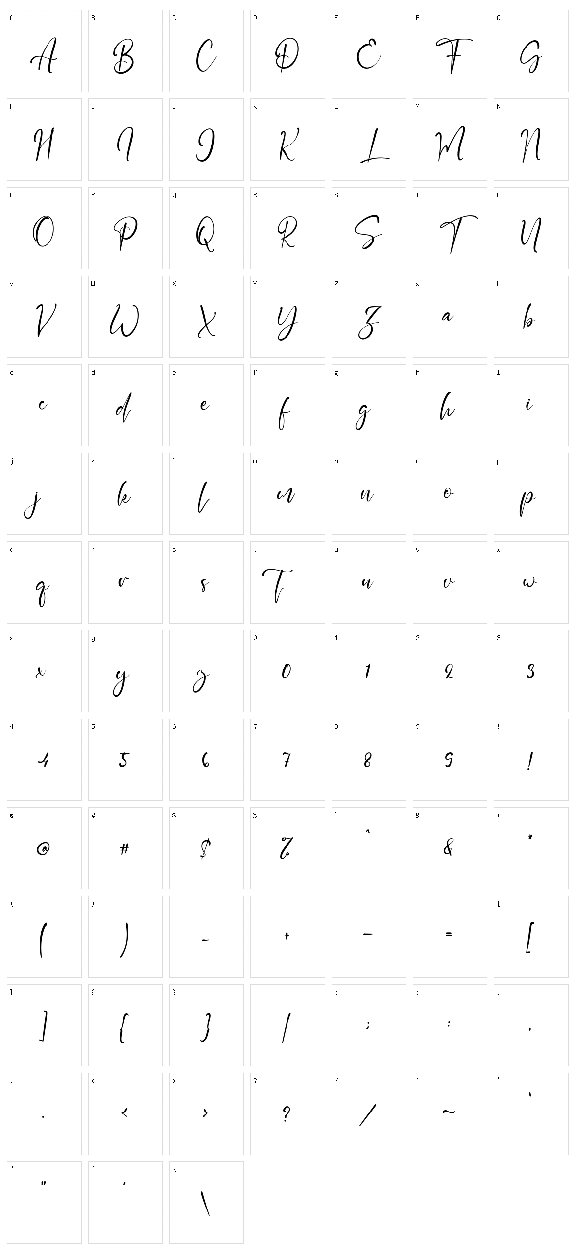 Paradise Script Character Set