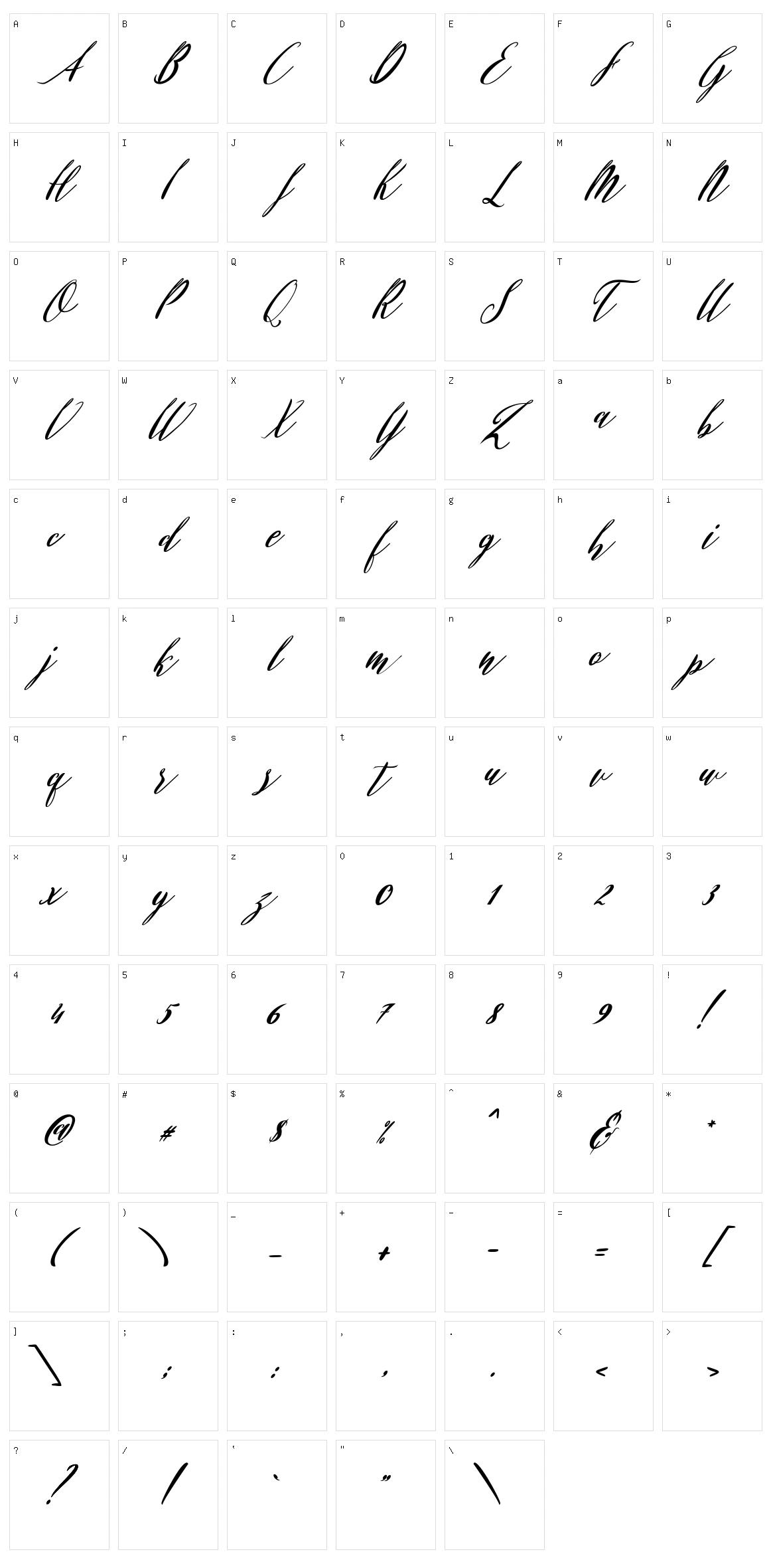 Patricia Script Character Set