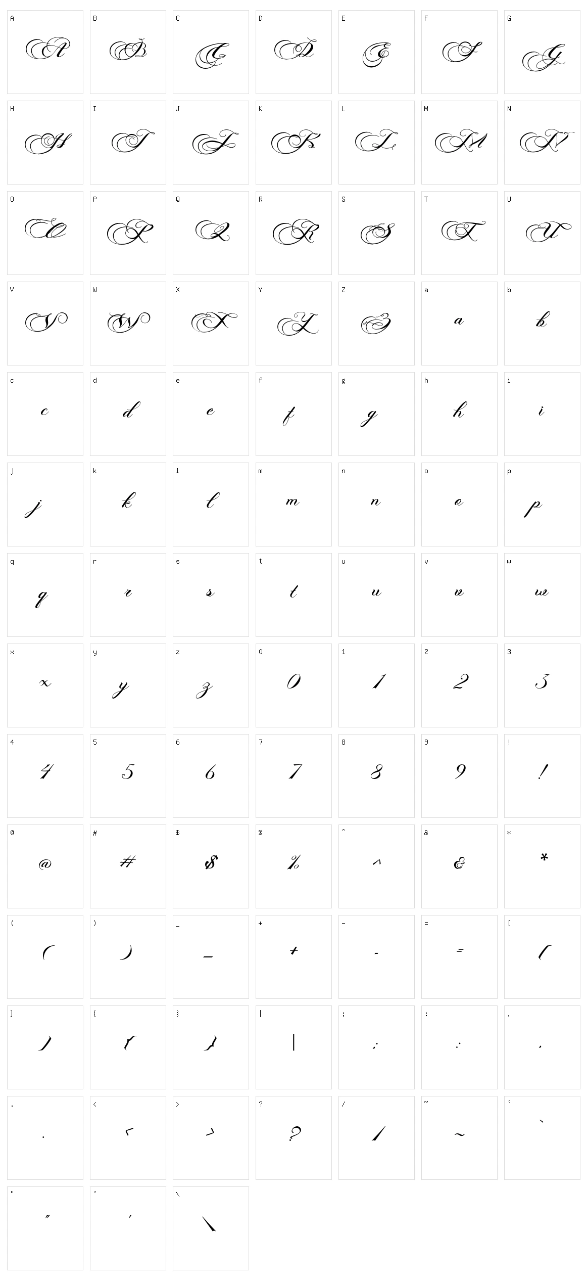 Photograph Script Character Set