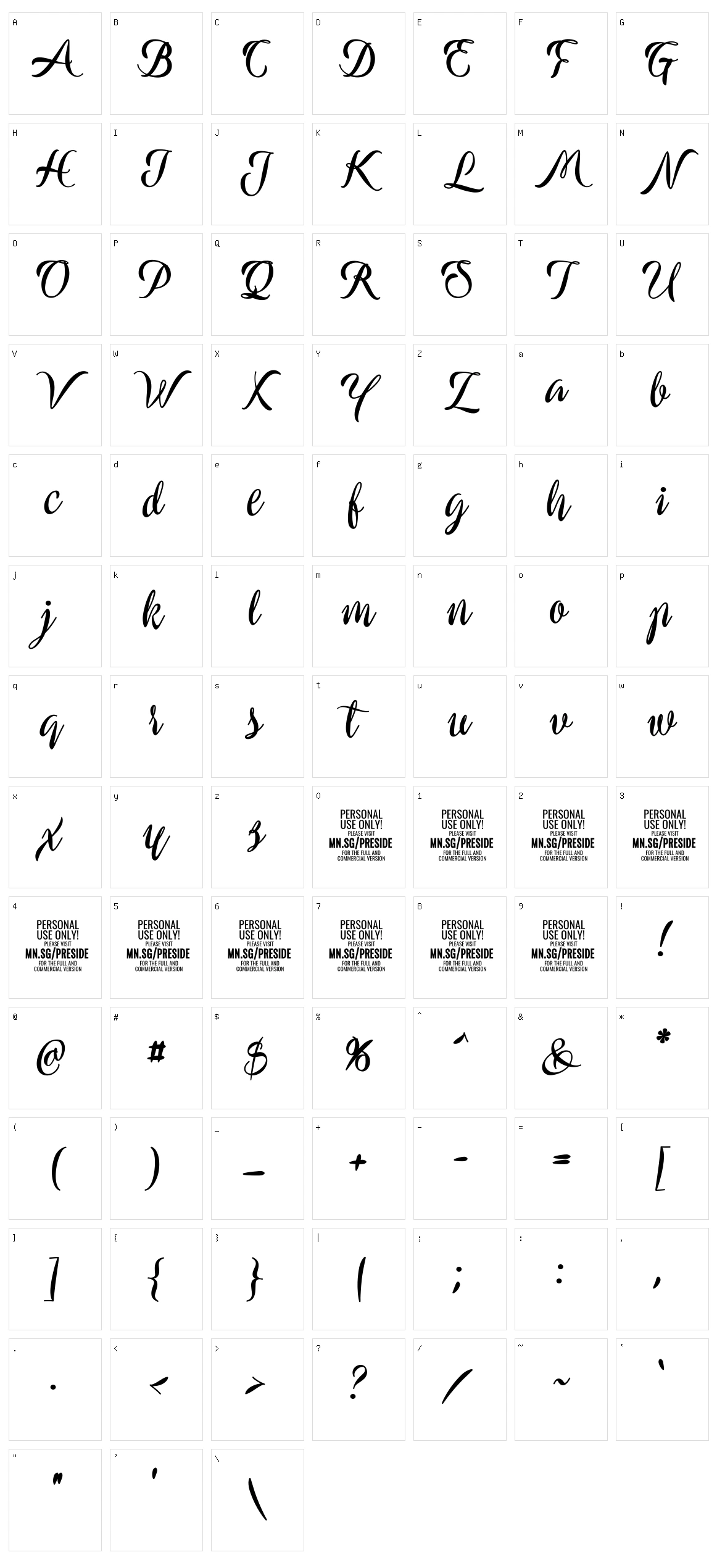Preside Character Set