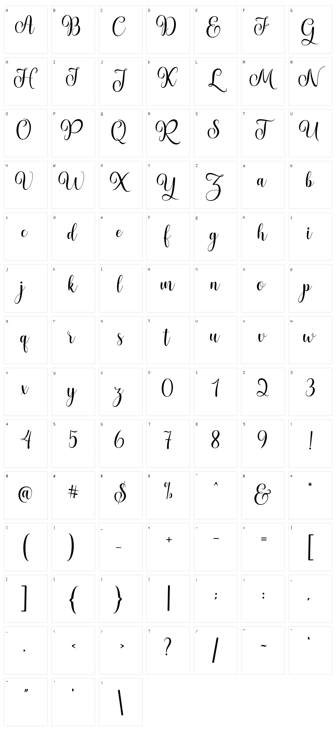 Pretty Heart Script Character Set
